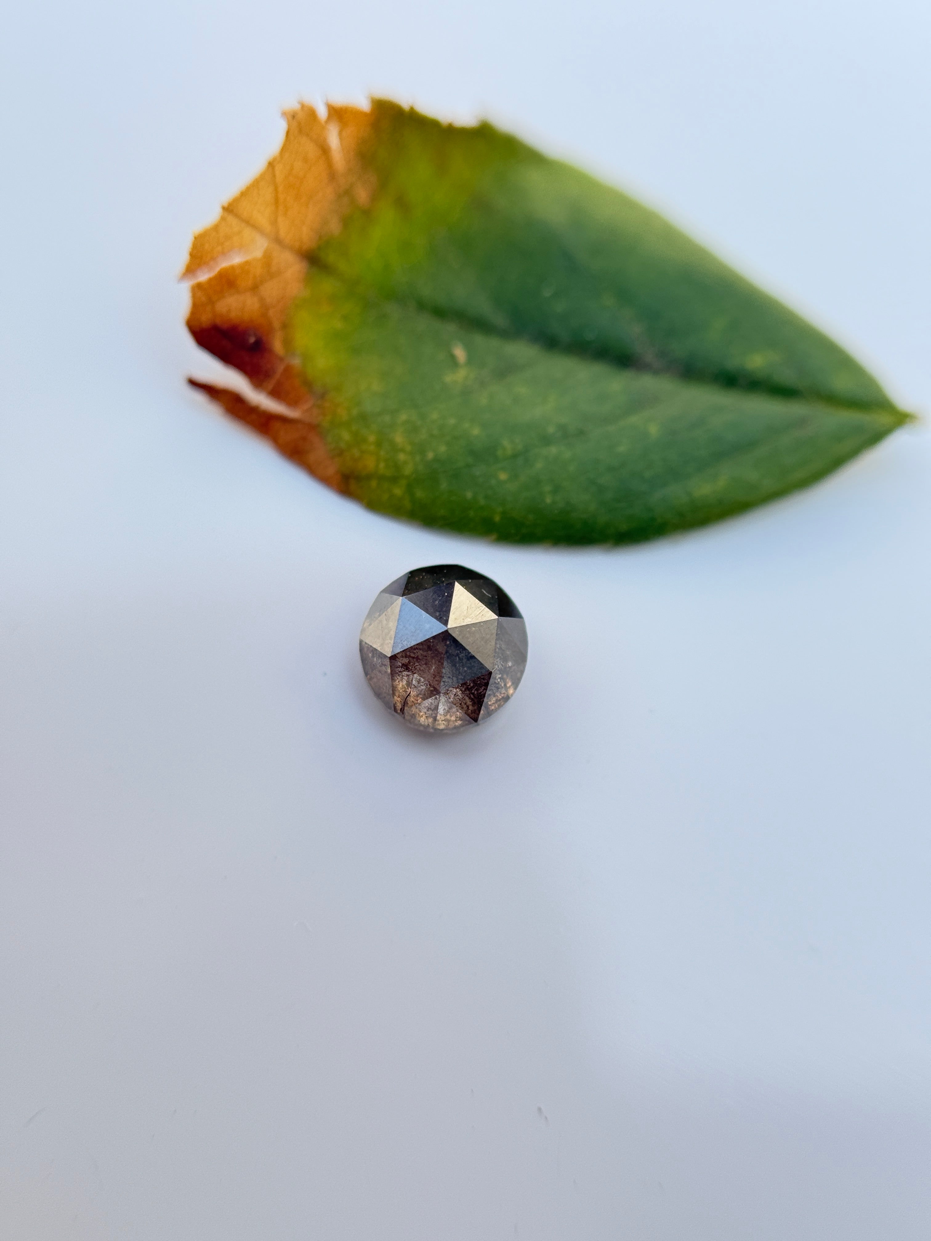 0.62 Ct Round Rose Cut Grey Natural Salt and Pepper Diamond
