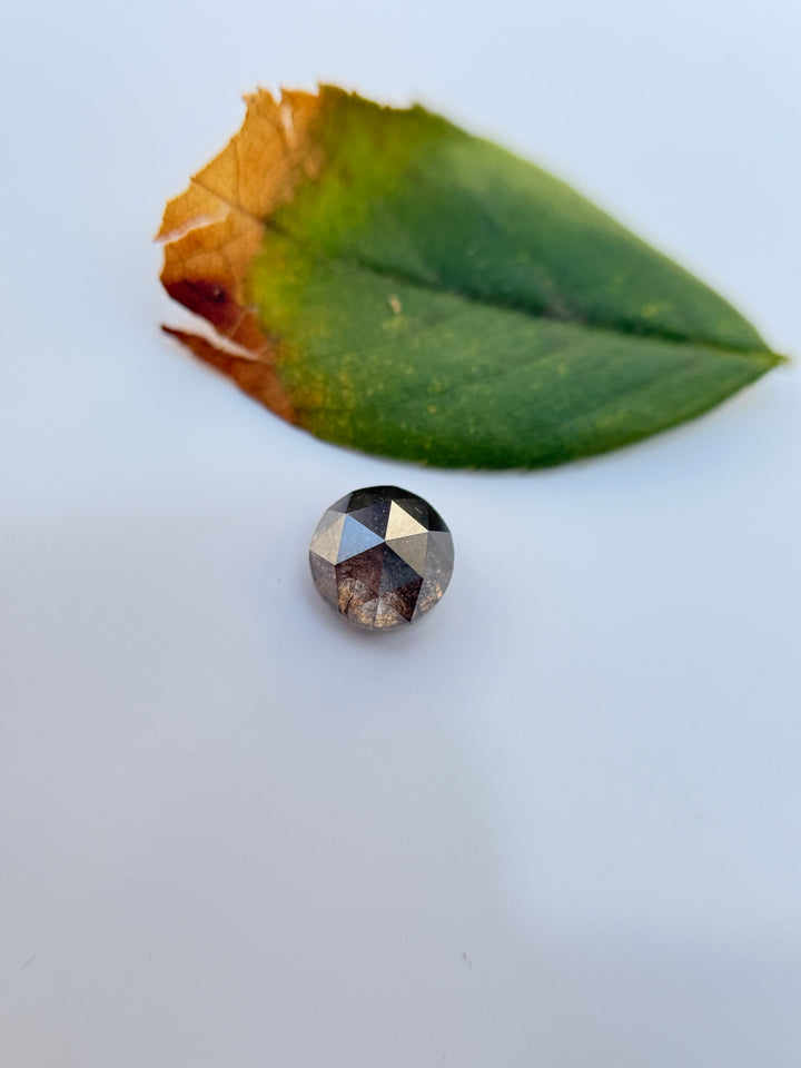 0.62 Ct Round Rose Cut Grey Natural Salt and Pepper Diamond