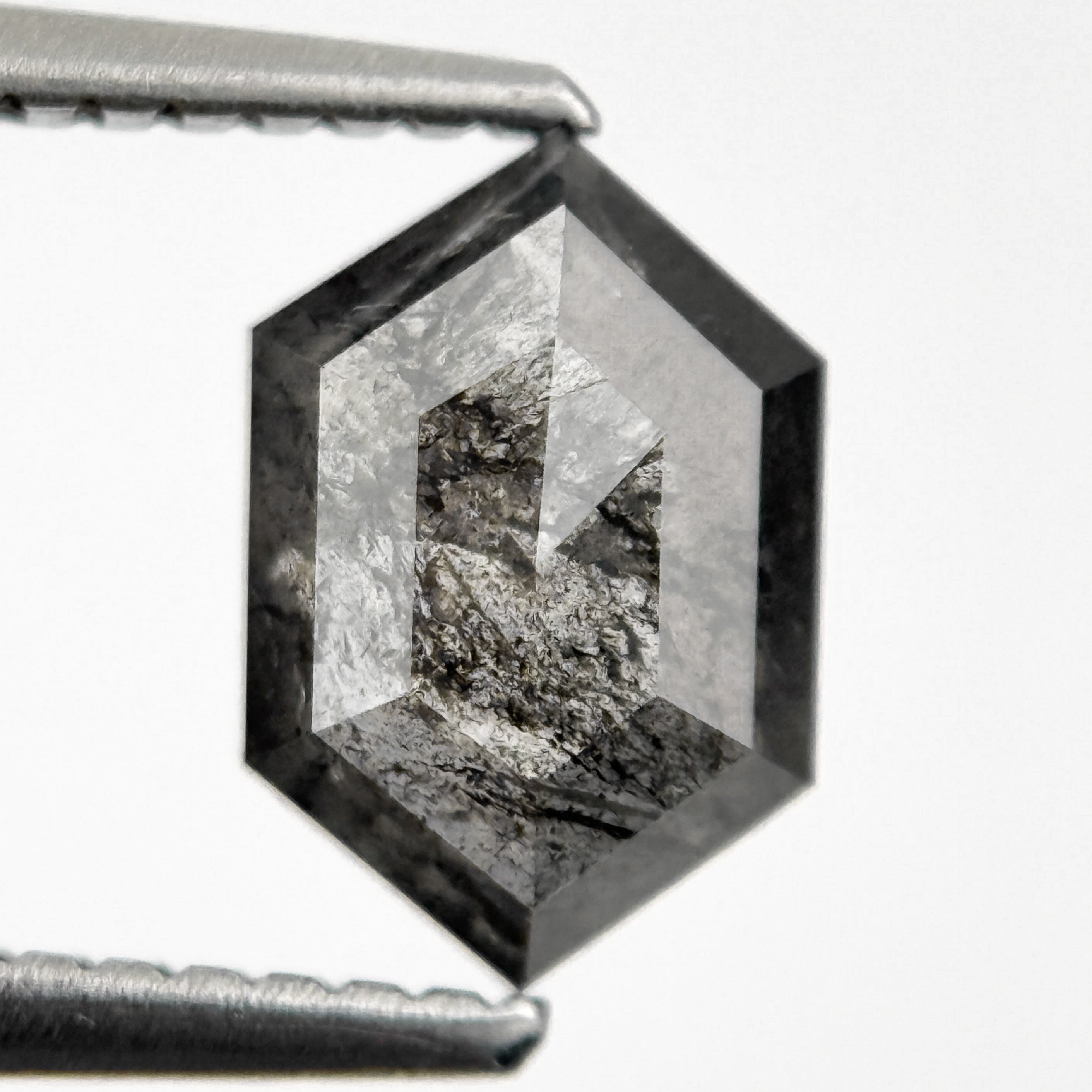 1.28 Ct Hexagon Rose Cut Grey Natural Salt and Pepper Diamond