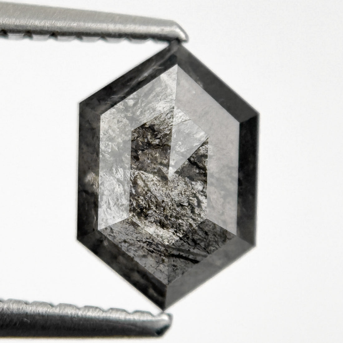 1.28 Ct Hexagon Rose Cut Grey Natural Salt and Pepper Diamond