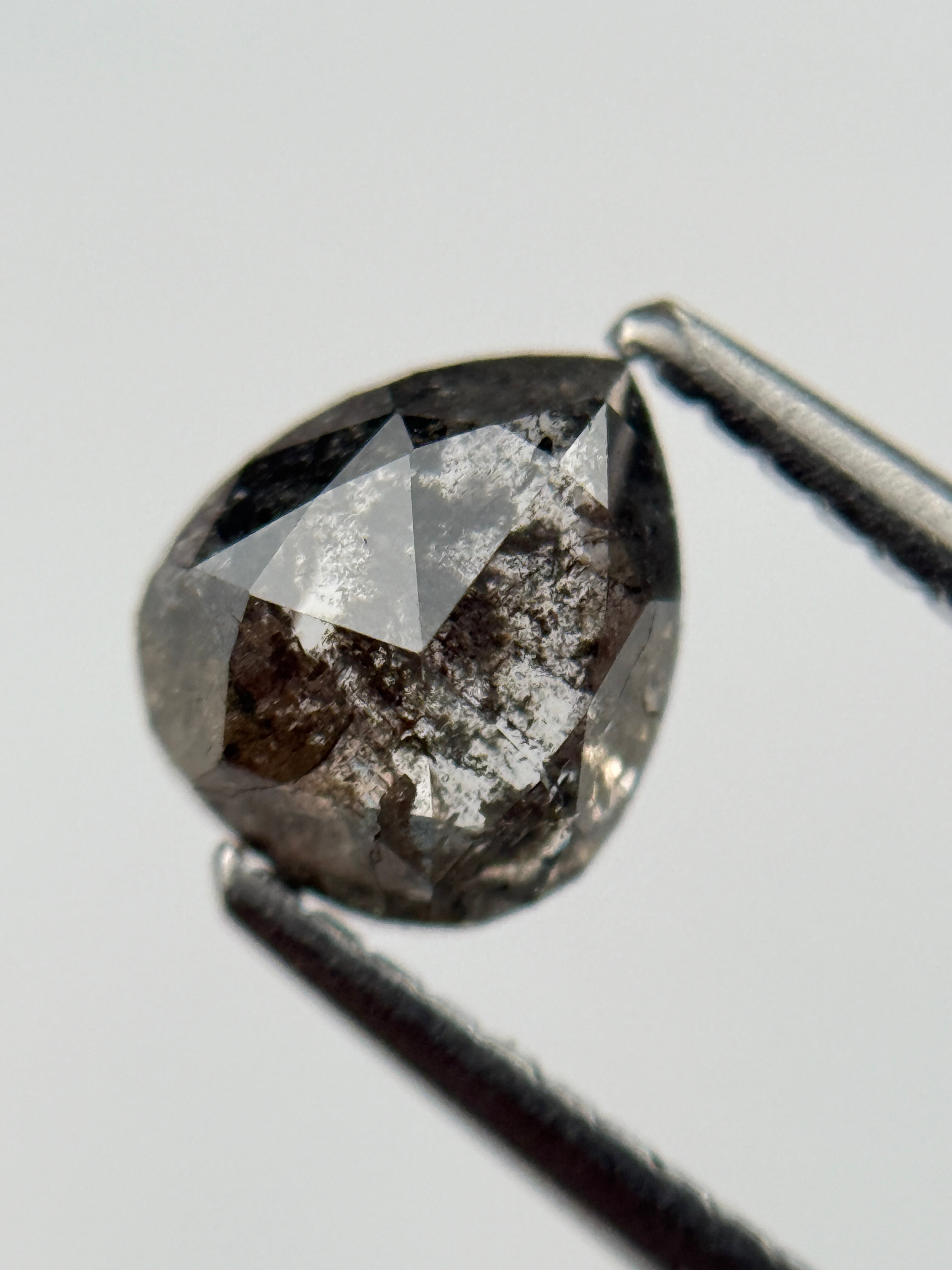 1.10 Ct Pear Rose Cut Black Natural Salt and Pepper Diamond