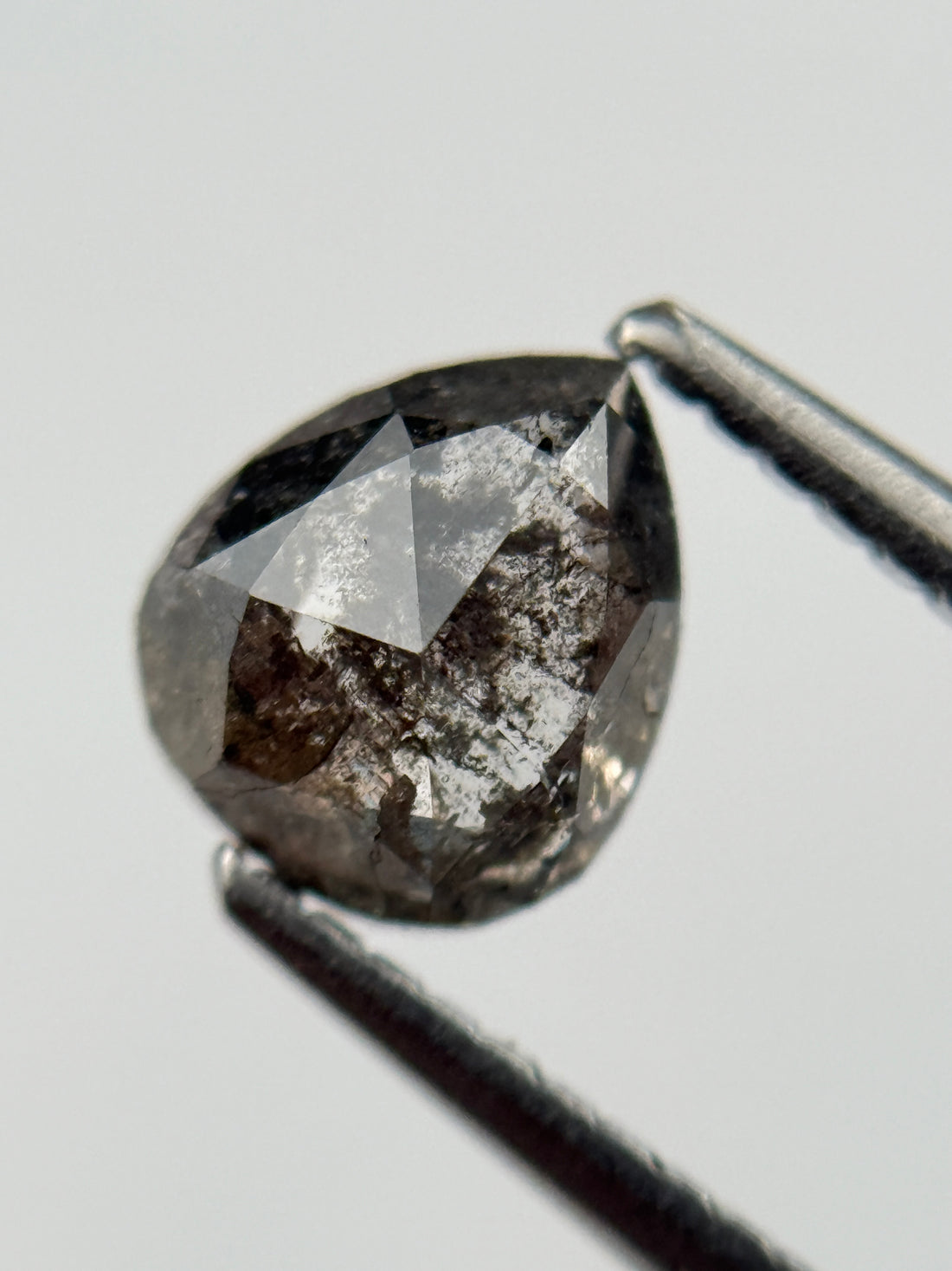 1.10 Ct Pear Rose Cut Black Natural Salt and Pepper Diamond
