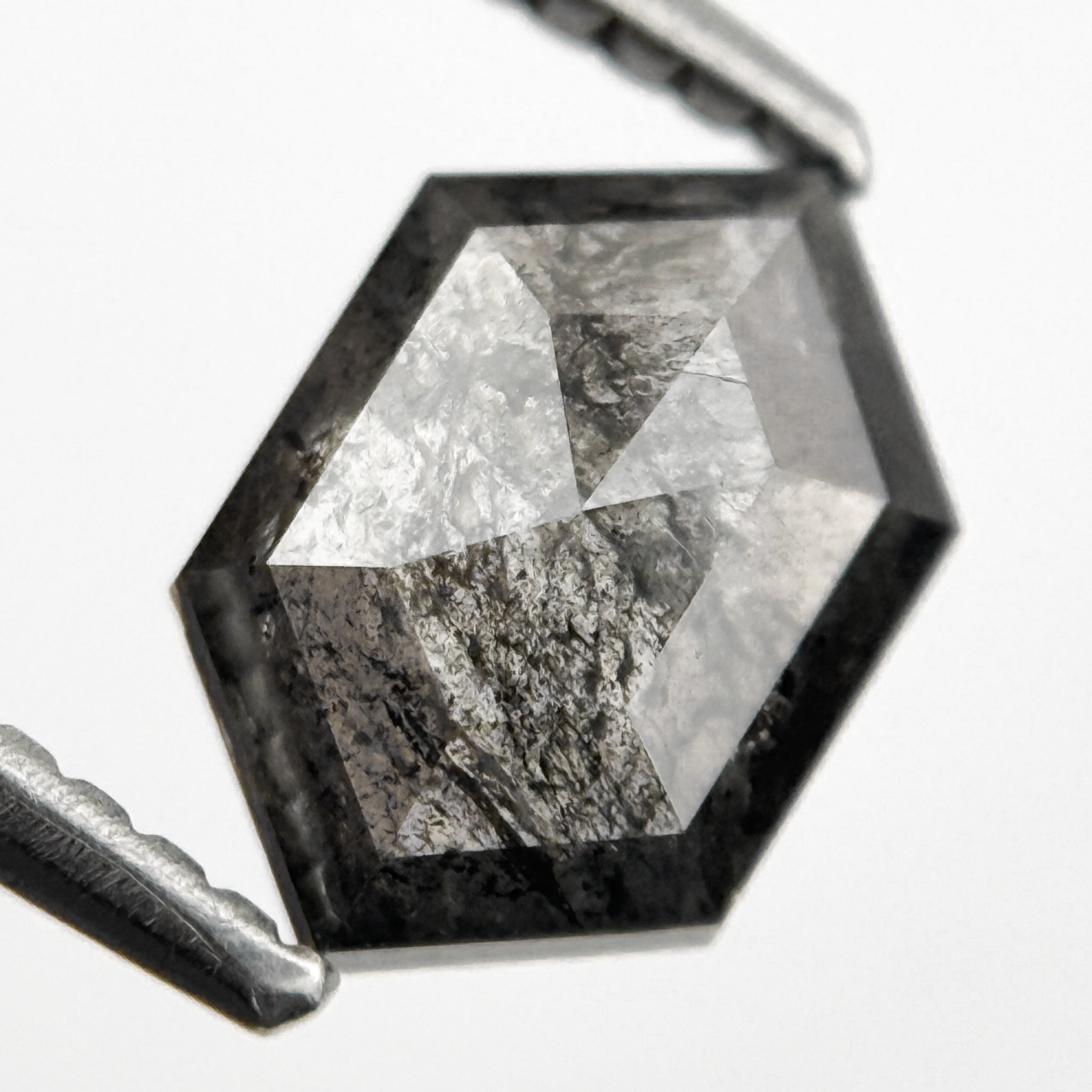 1.28 Ct Hexagon Rose Cut Grey Natural Salt and Pepper Diamond