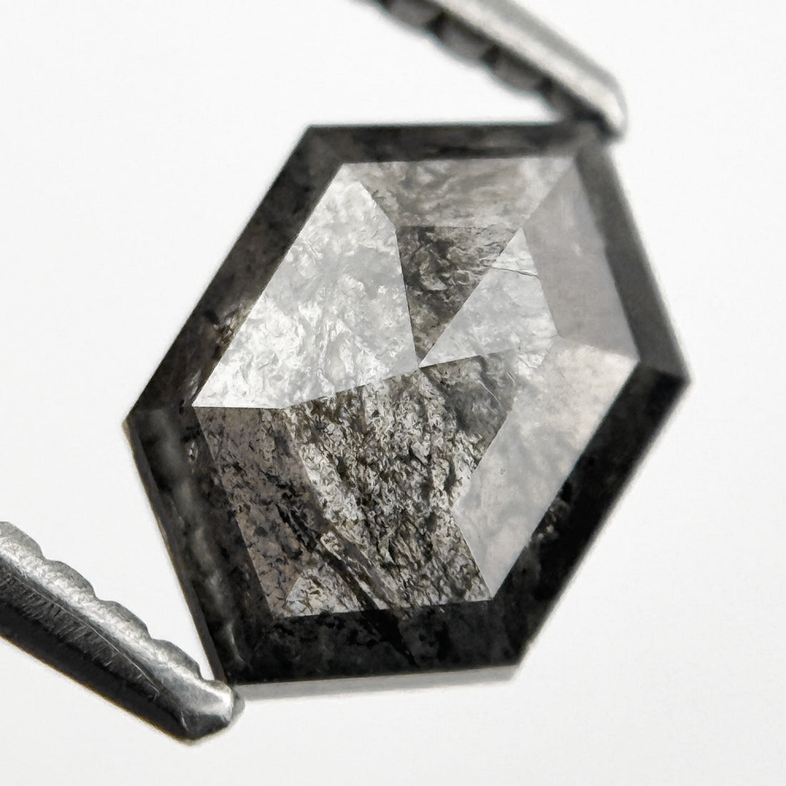 1.28 Ct Hexagon Rose Cut Grey Natural Salt and Pepper Diamond