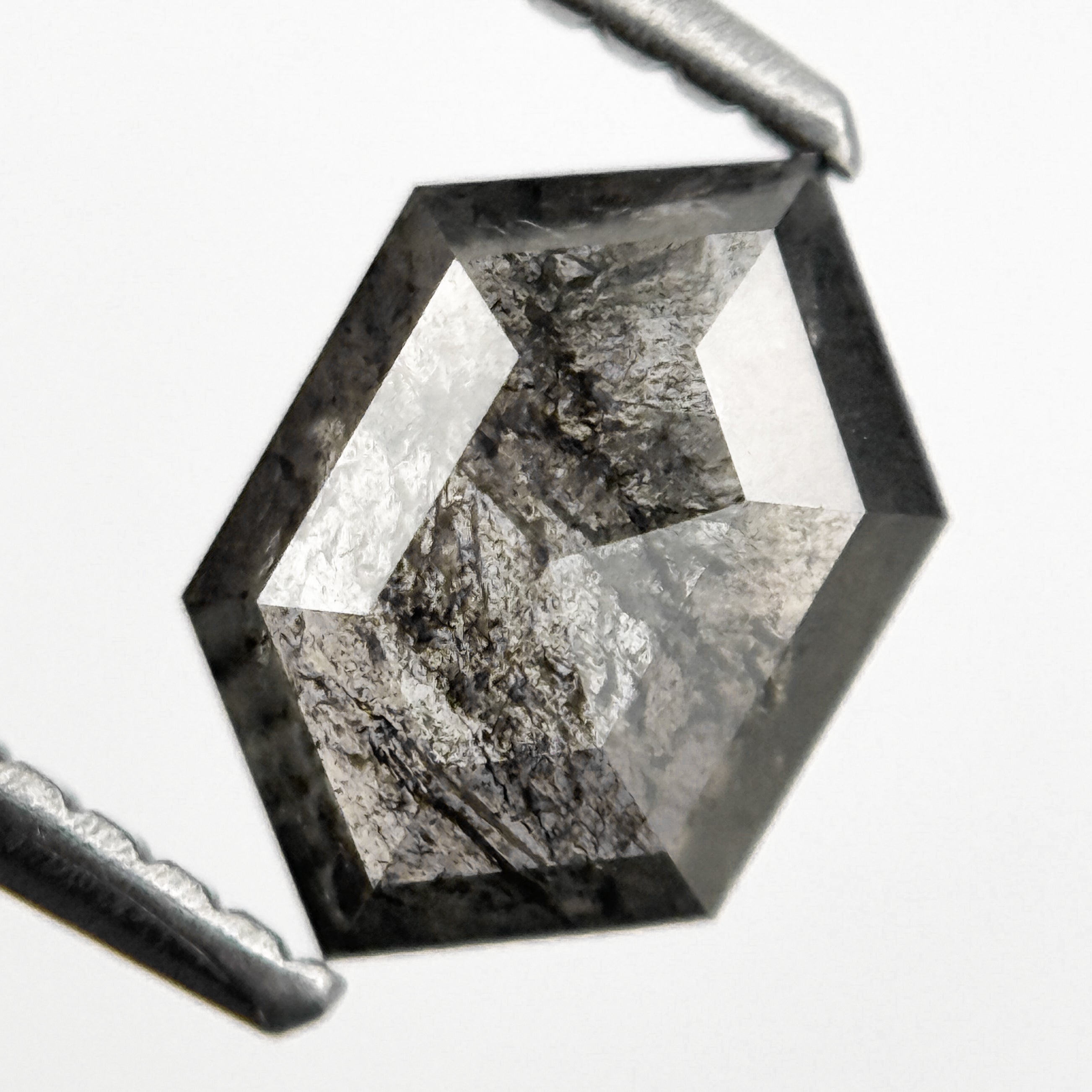 1.28 Ct Hexagon Rose Cut Grey Natural Salt and Pepper Diamond