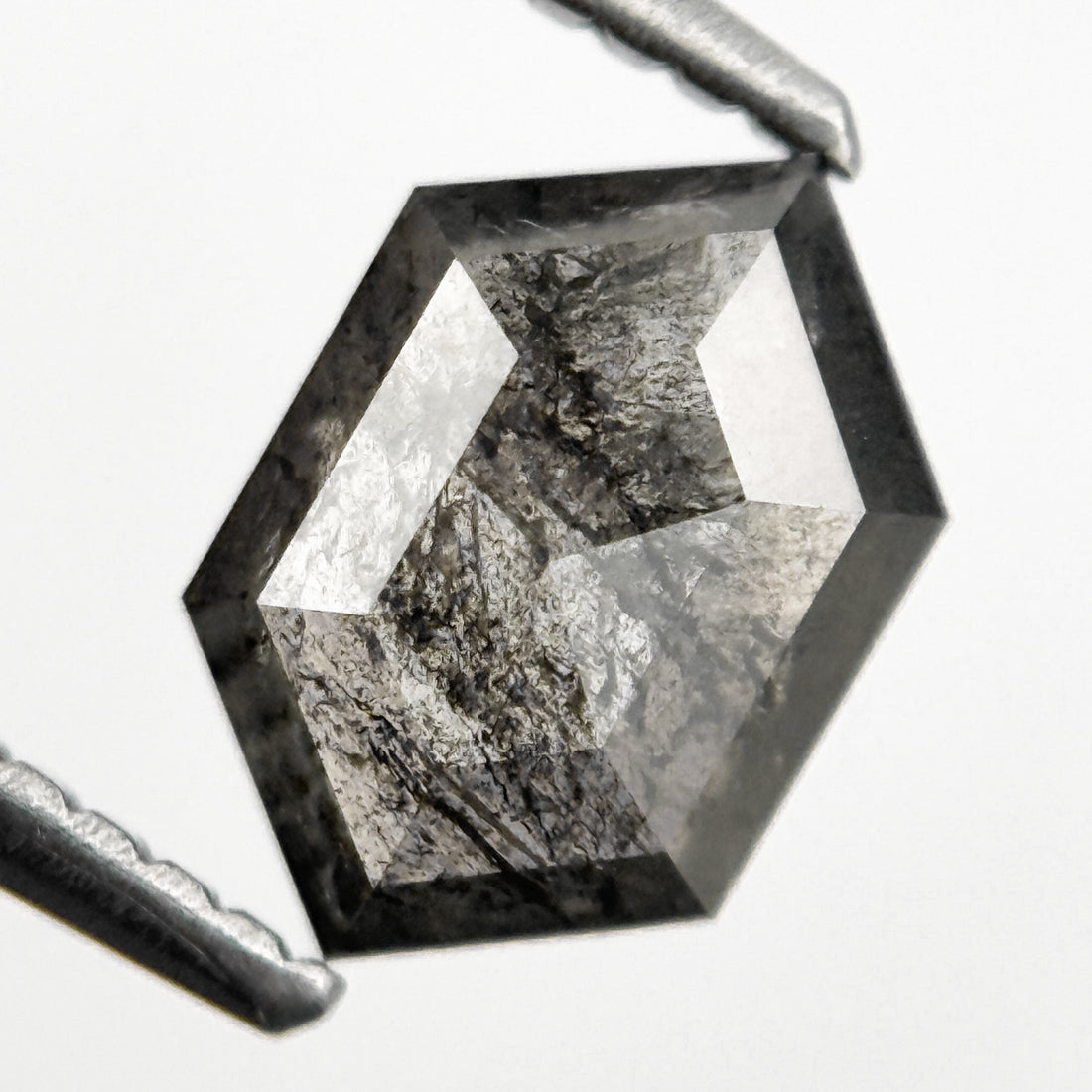 1.28 Ct Hexagon Rose Cut Grey Natural Salt and Pepper Diamond