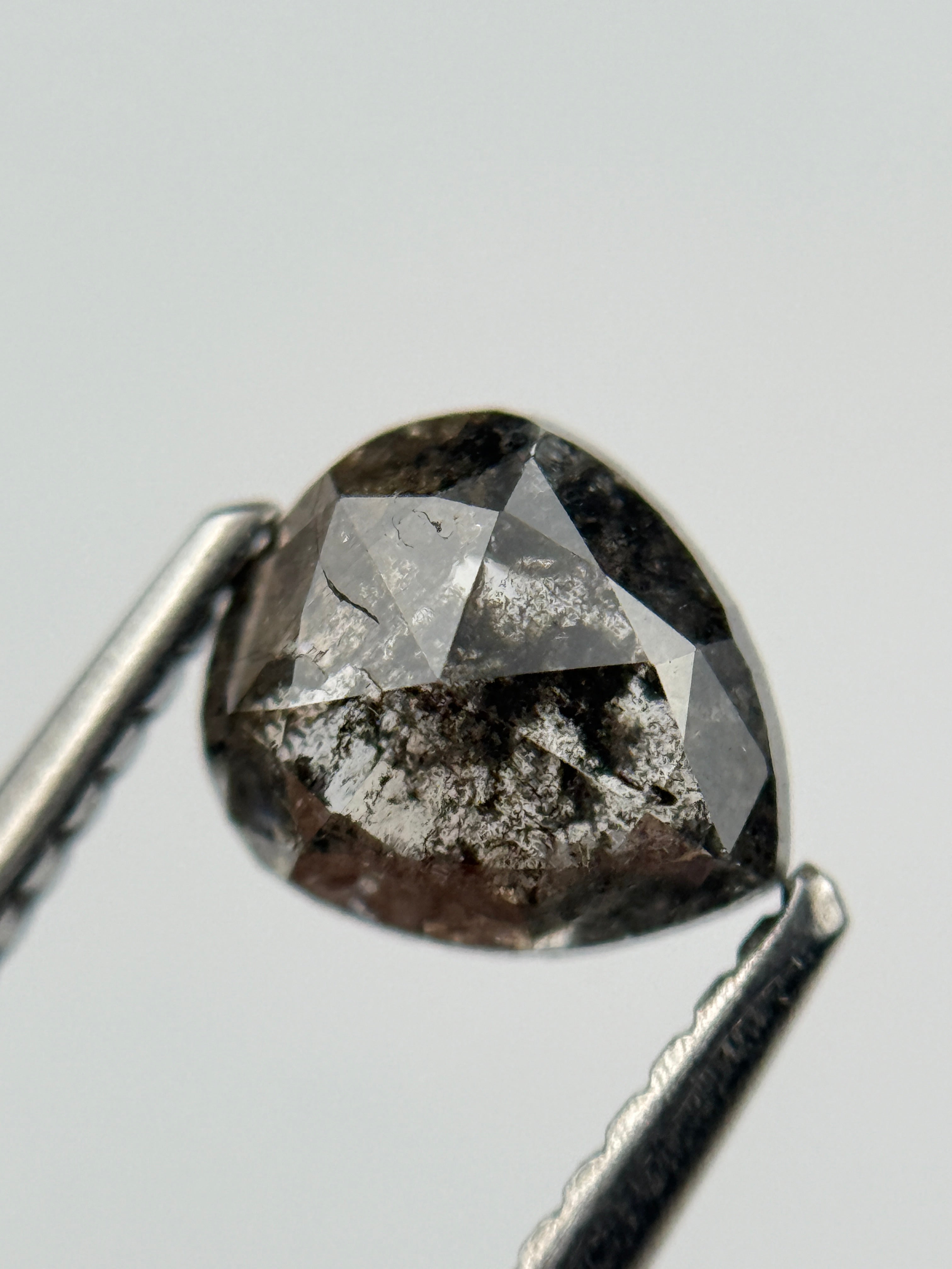 1.10 Ct Pear Rose Cut Black Natural Salt and Pepper Diamond