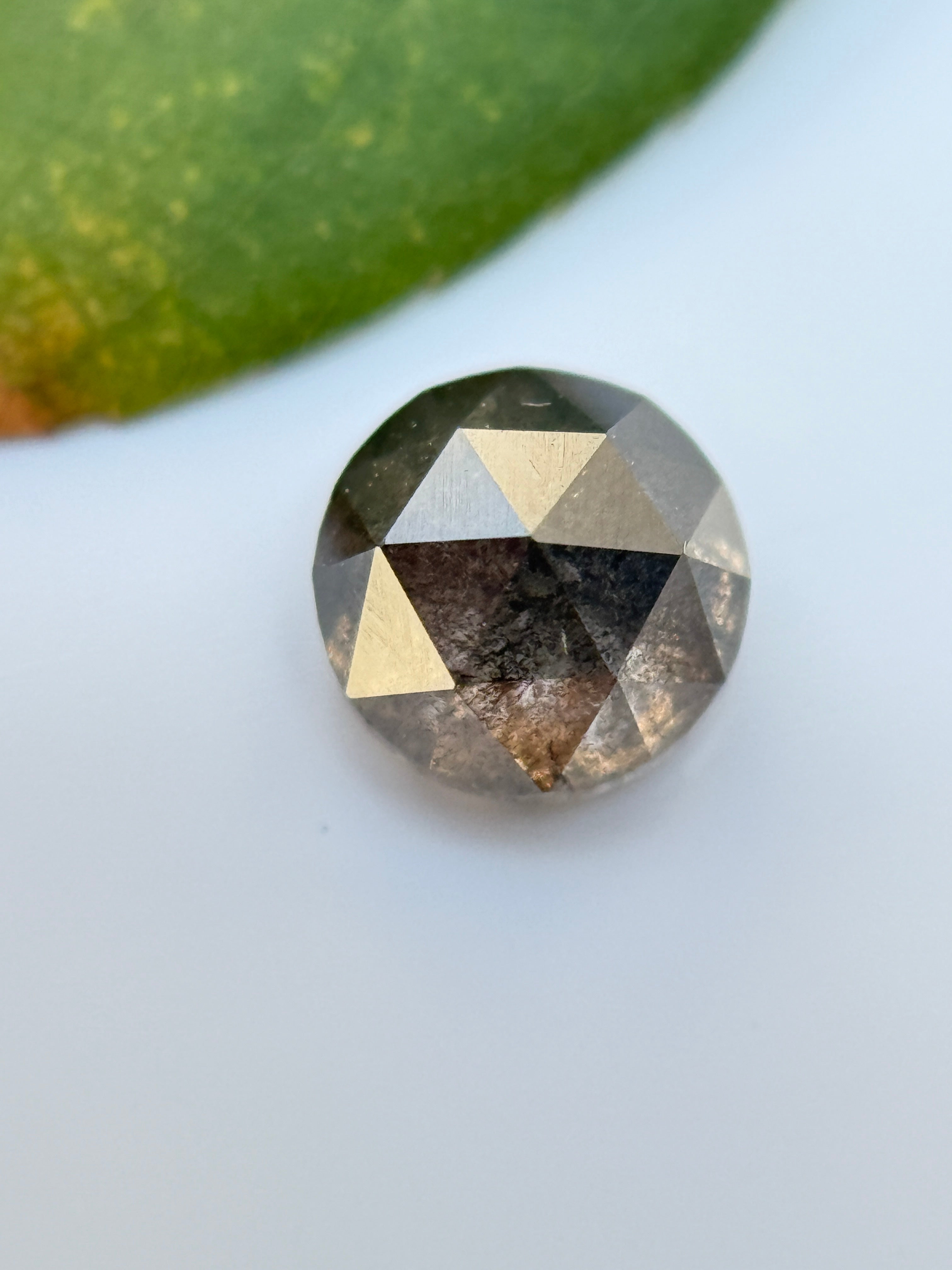 0.62 Ct Round Rose Cut Grey Natural Salt and Pepper Diamond