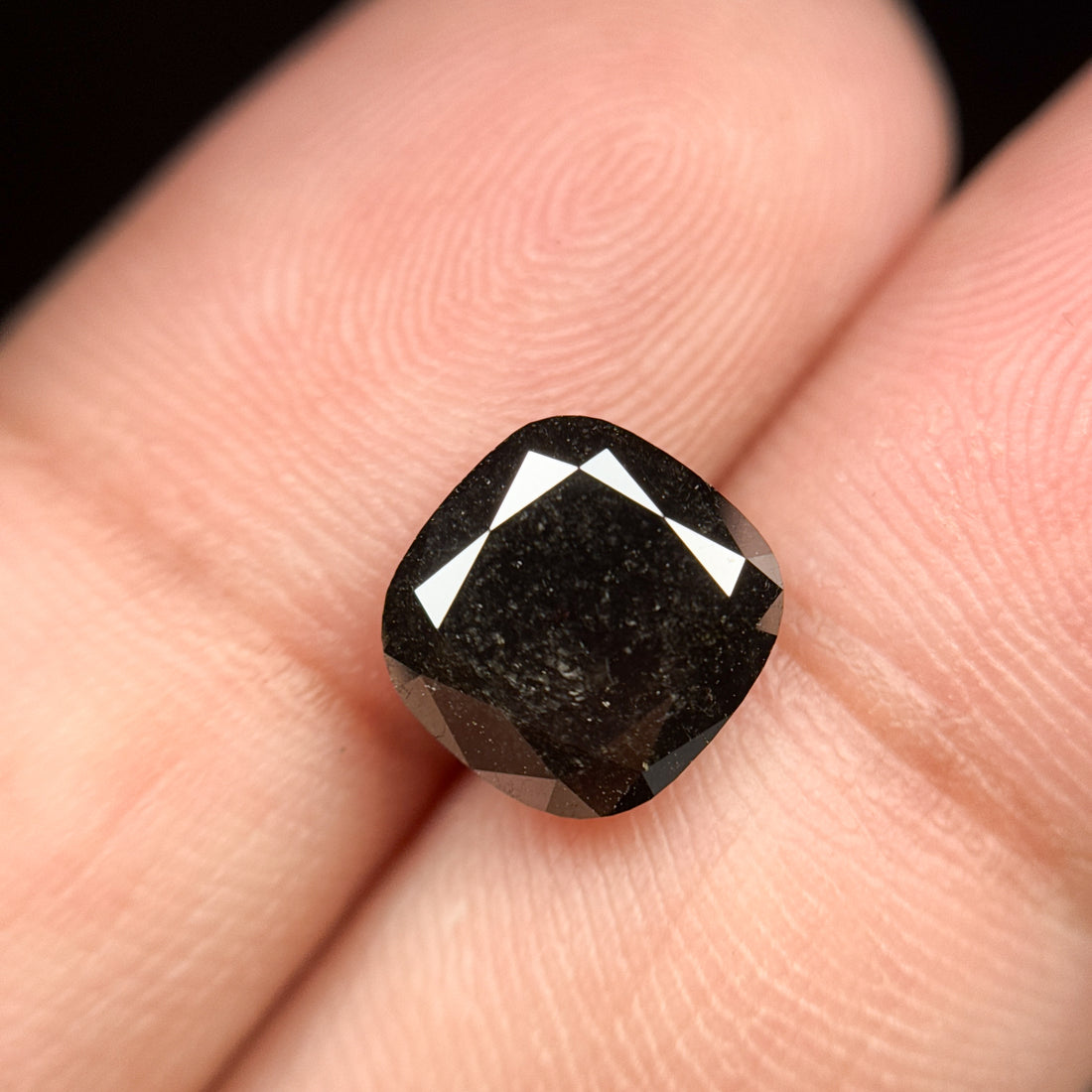 2.95 Ct Cushion Rose Cut Black Natural Vintage Diamond