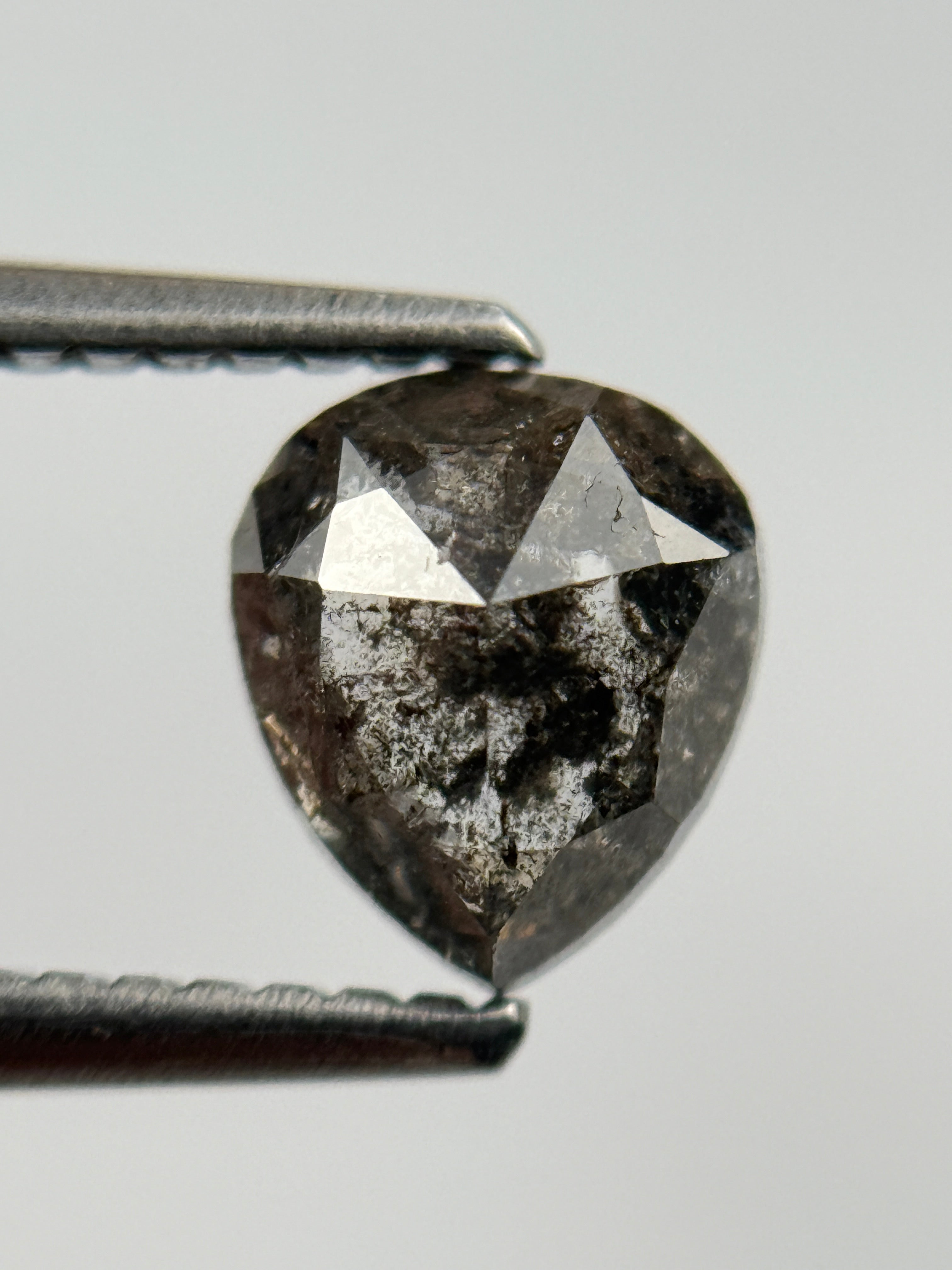 1.10 Ct Pear Rose Cut Black Natural Salt and Pepper Diamond
