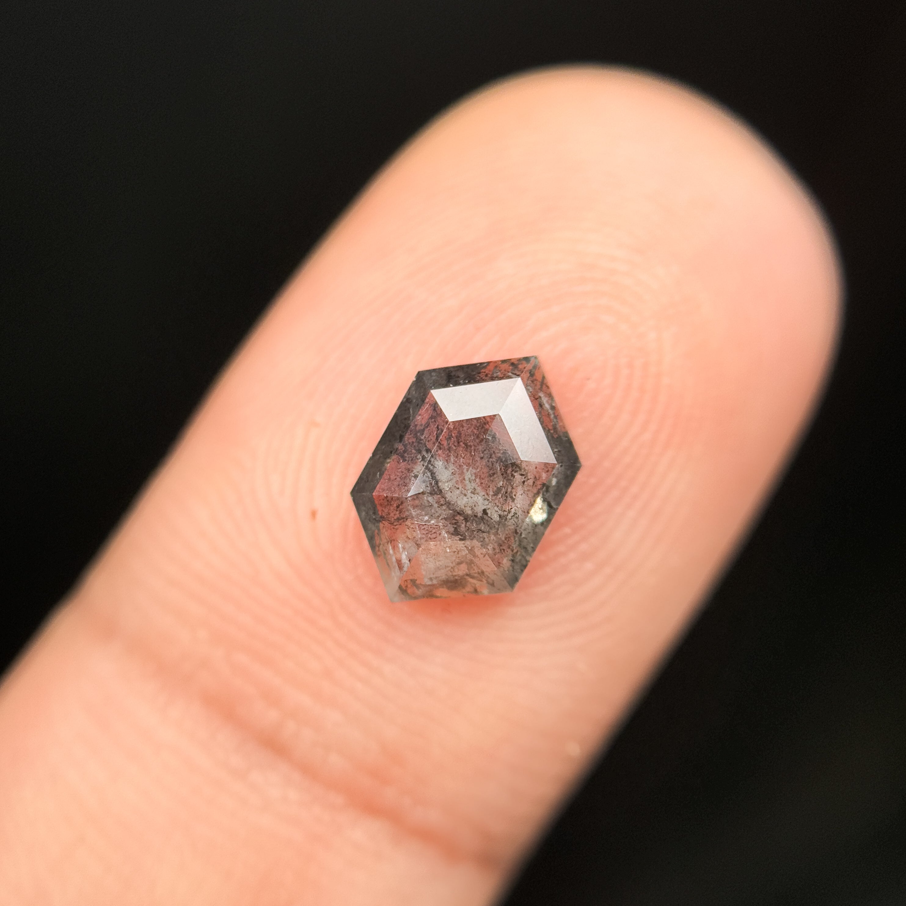 1.28 Ct Hexagon Rose Cut Grey Natural Salt and Pepper Diamond