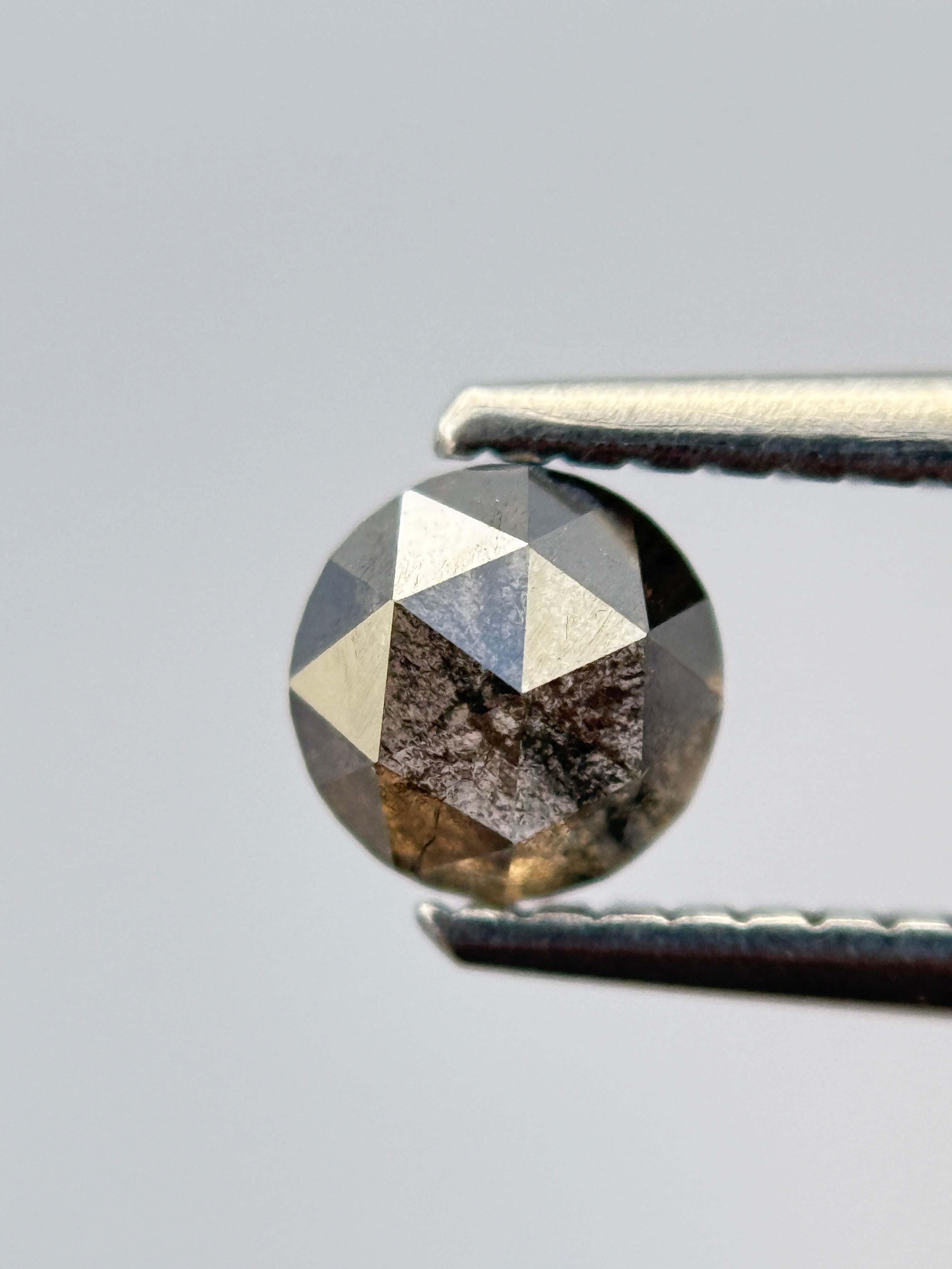 0.62 Ct Round Rose Cut Grey Natural Salt and Pepper Diamond