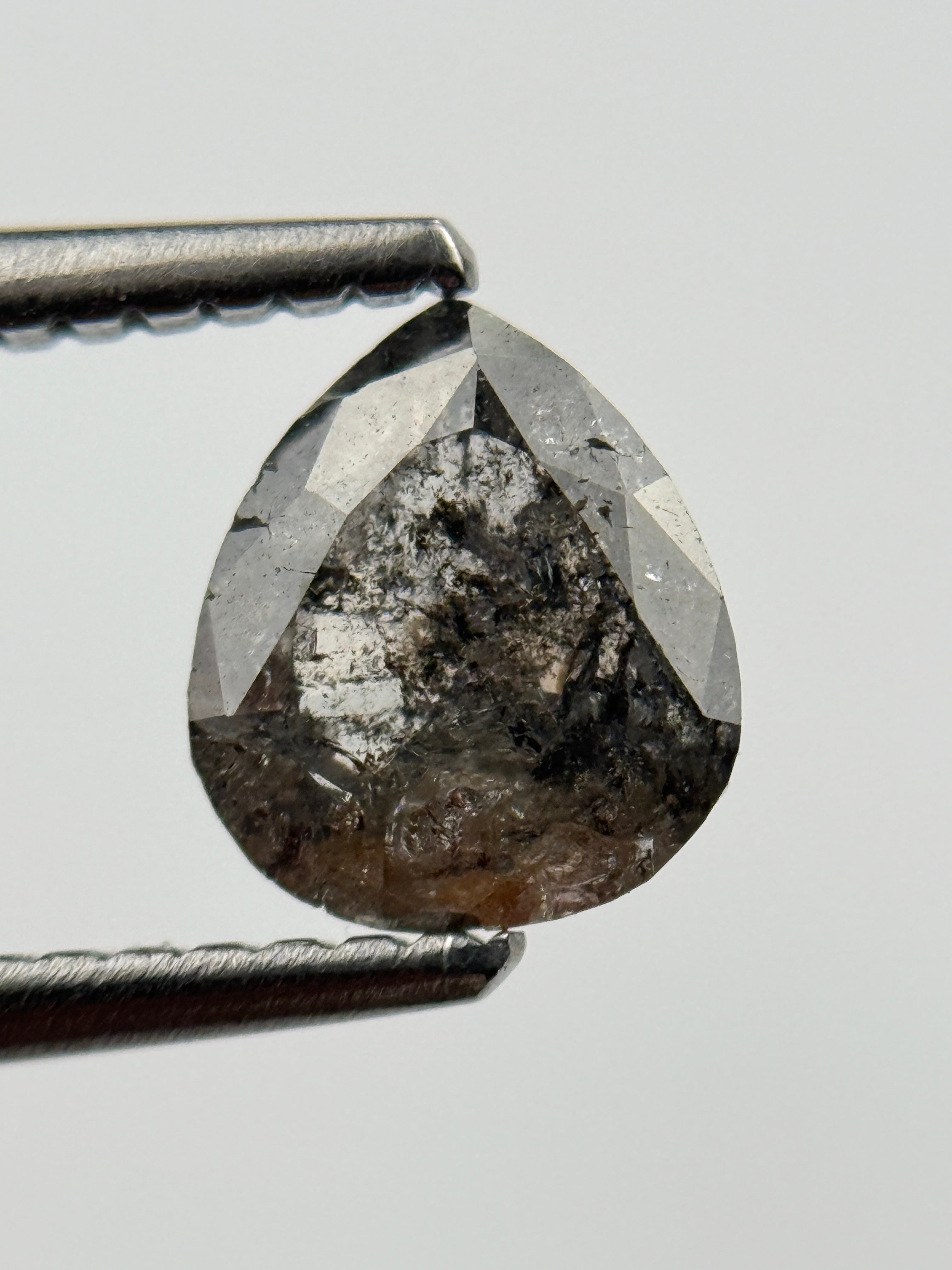 1.10 Ct Pear Rose Cut Black Natural Salt and Pepper Diamond