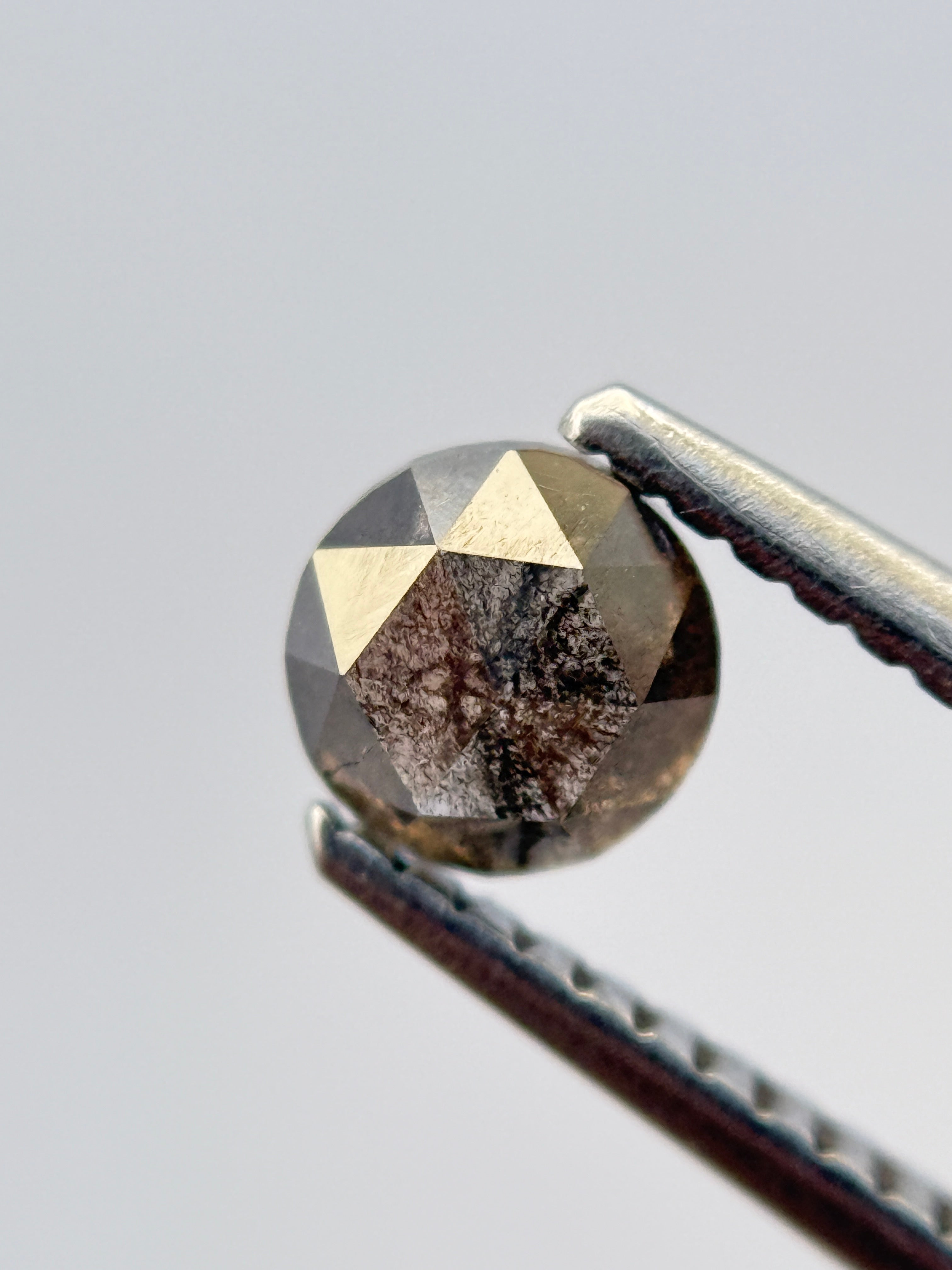0.62 Ct Round Rose Cut Grey Natural Salt and Pepper Diamond