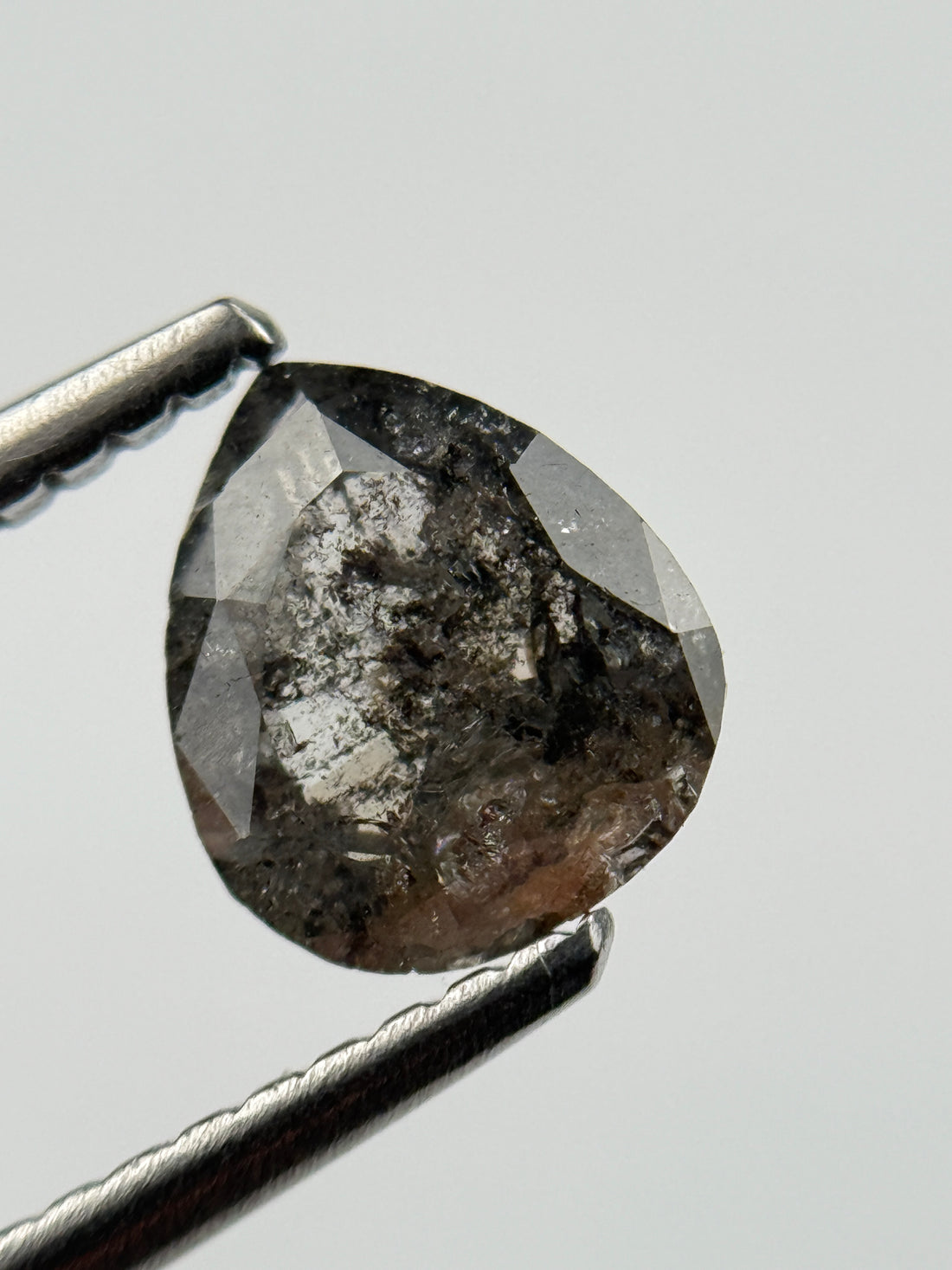 1.10 Ct Pear Rose Cut Black Natural Salt and Pepper Diamond