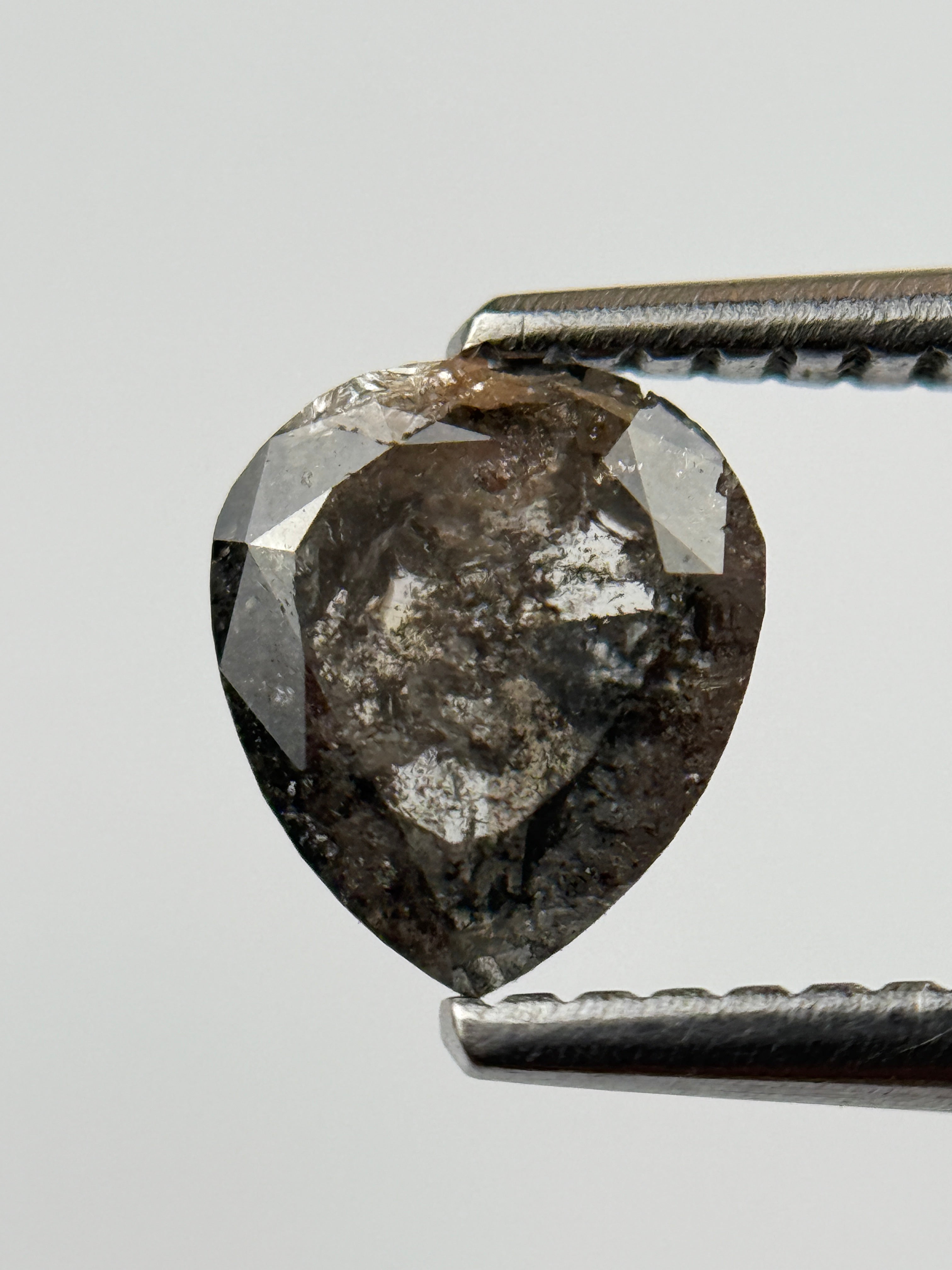 1.10 Ct Pear Rose Cut Black Natural Salt and Pepper Diamond