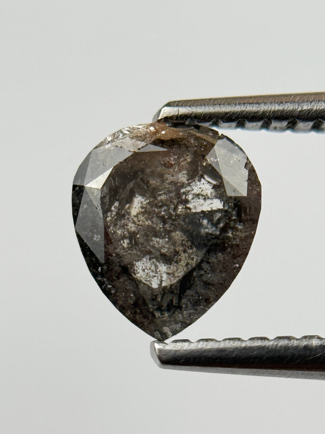 1.10 Ct Pear Rose Cut Black Natural Salt and Pepper Diamond