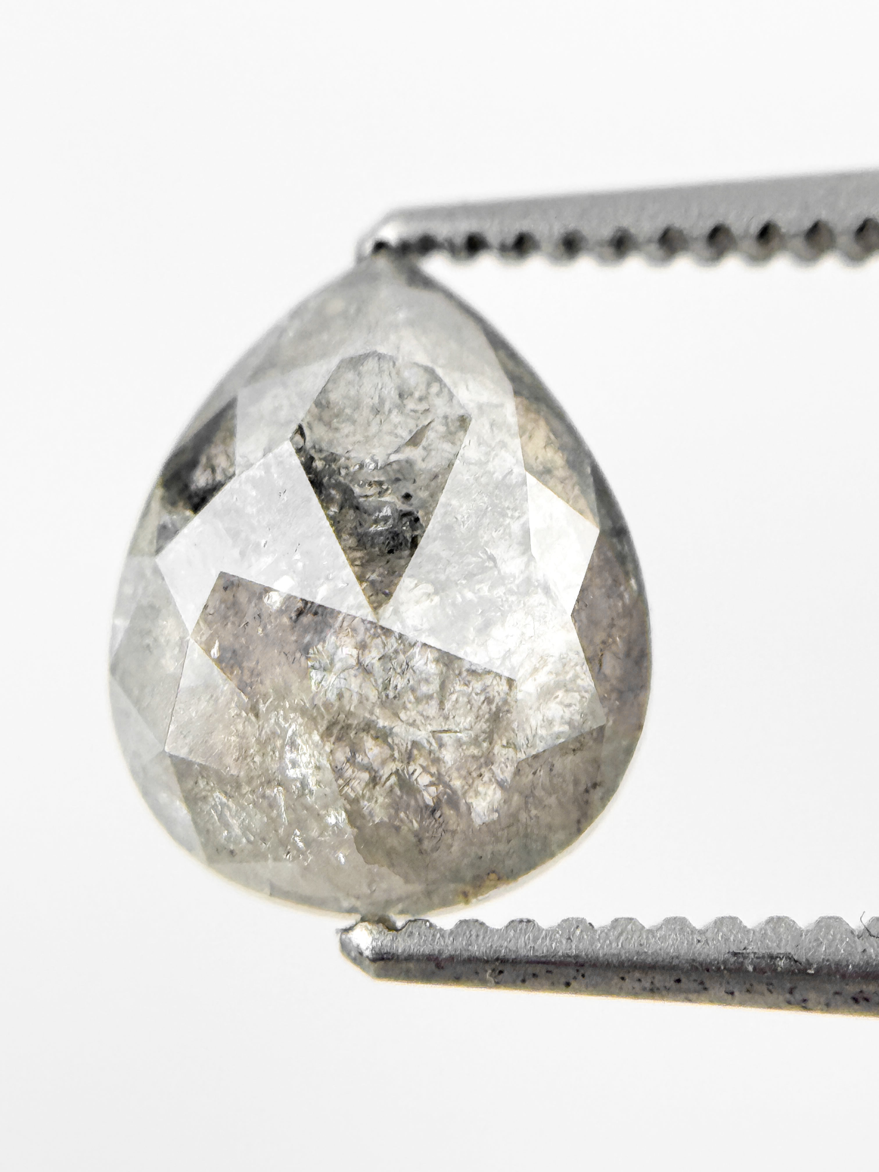 1.61 Ct Pear Rose Cut Grey Natural Salt and Pepper Diamond