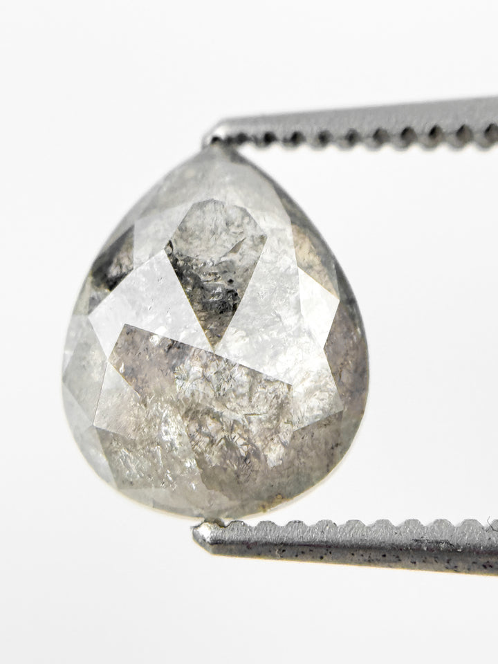 1.61 Ct Pear Rose Cut Grey Natural Salt and Pepper Diamond