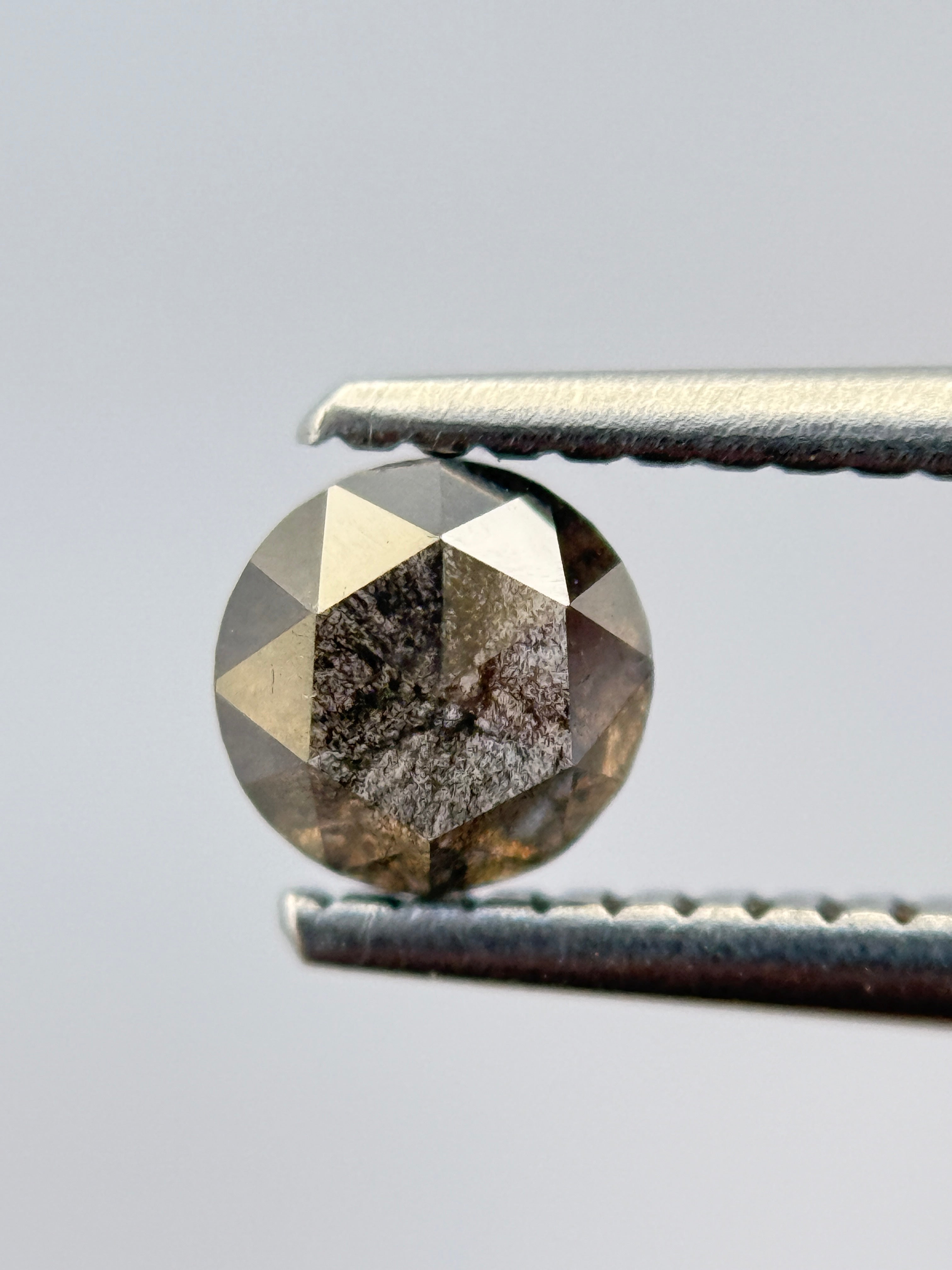0.62 Ct Round Rose Cut Grey Natural Salt and Pepper Diamond