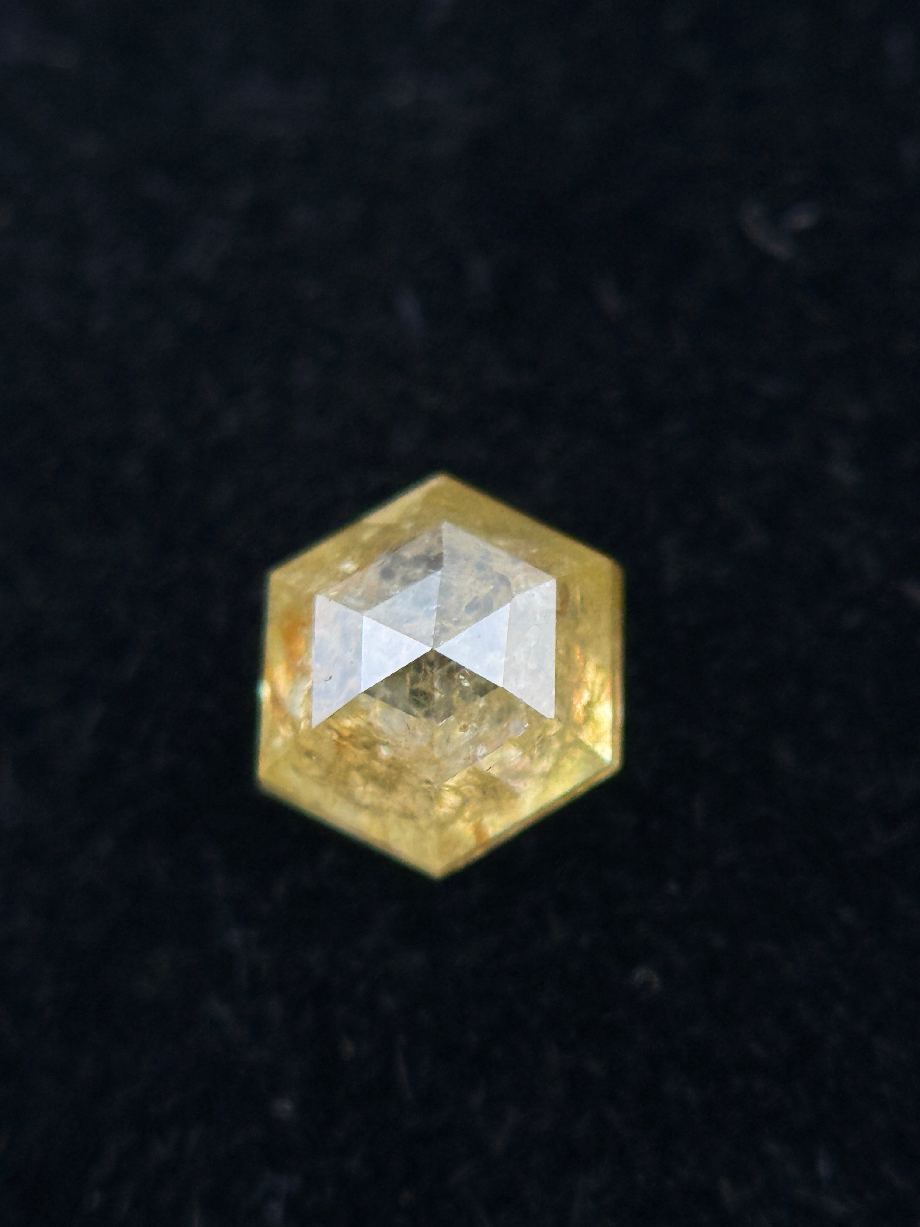 0.49 Ct Hexagon Rose Cut Yellow Natural Fancy Diamond