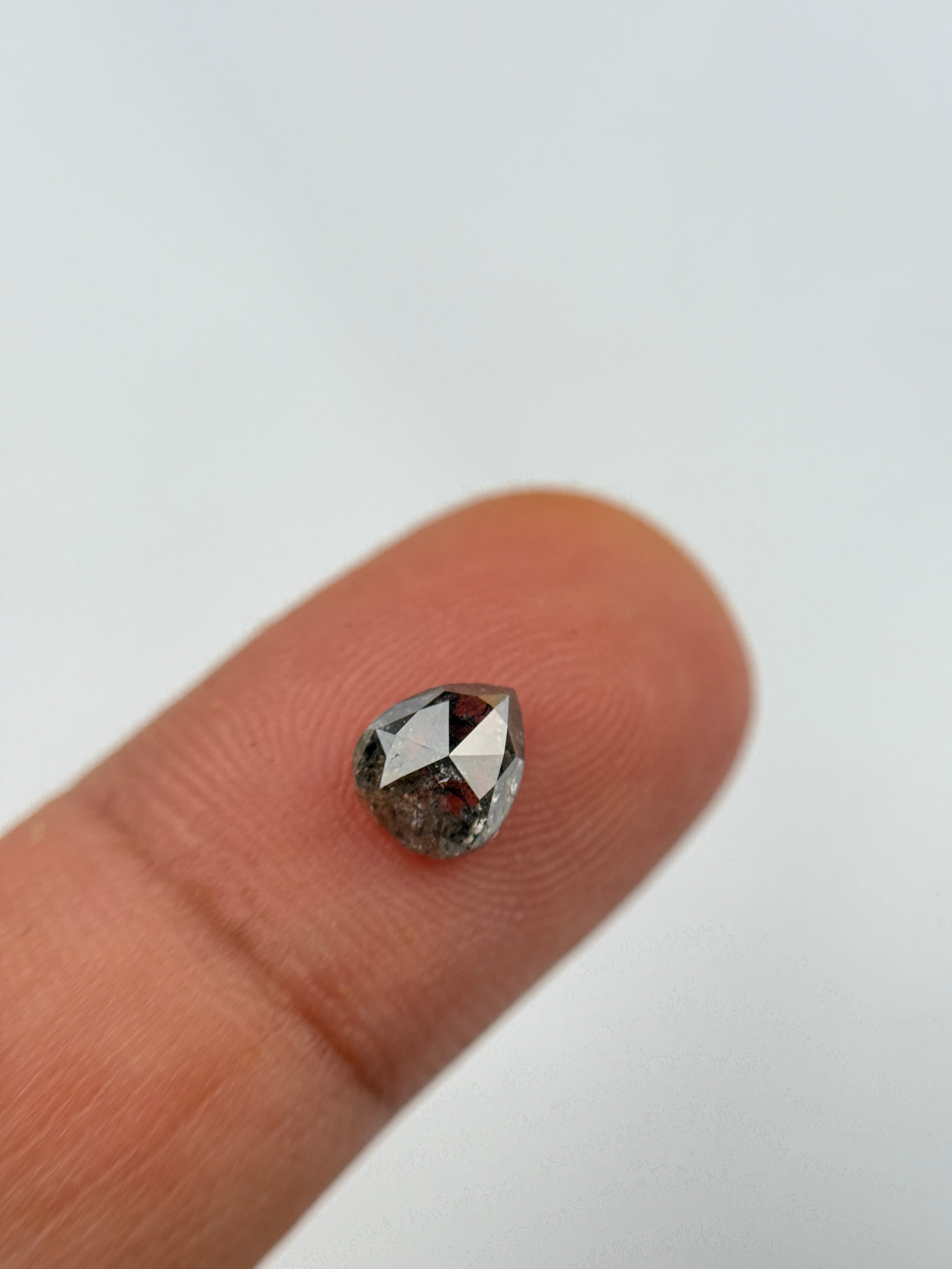 1.10 Ct Pear Rose Cut Black Natural Salt and Pepper Diamond