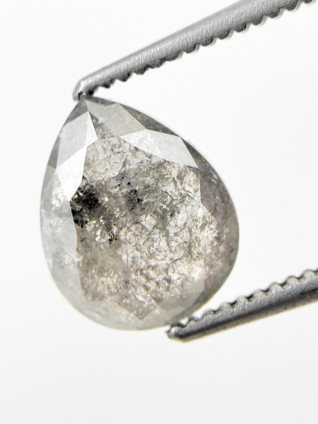 1.61 Ct Pear Rose Cut Grey Natural Salt and Pepper Diamond