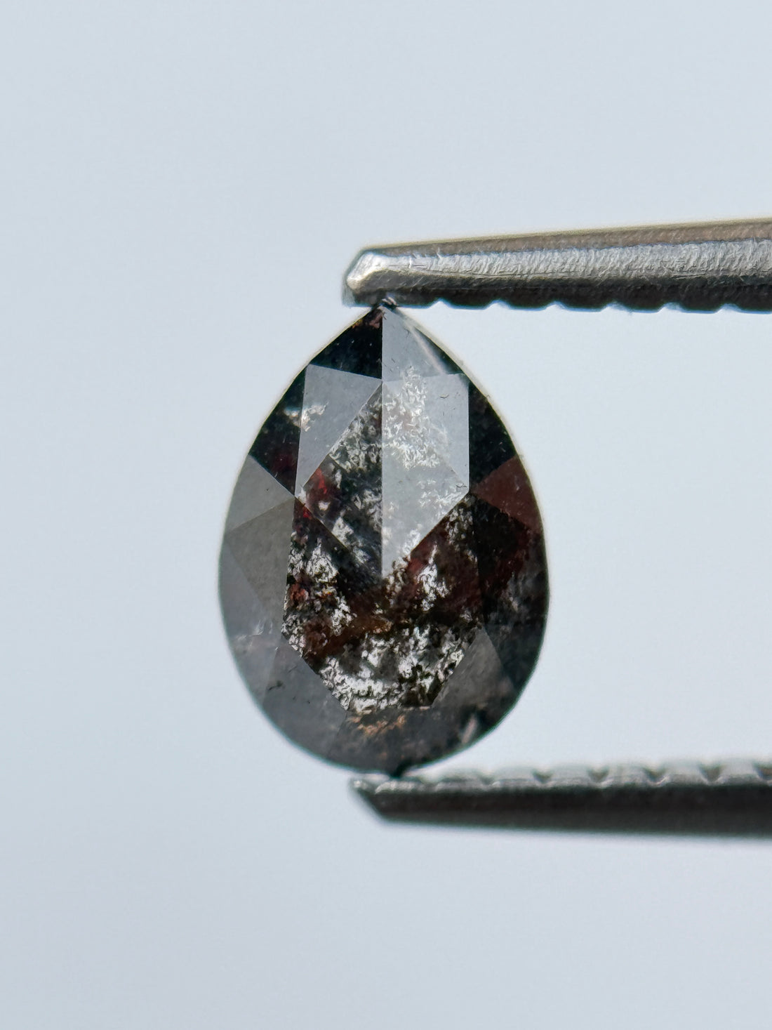 0.83 Ct Pear Rose Cut Grey Natural Salt and Pepper Diamond