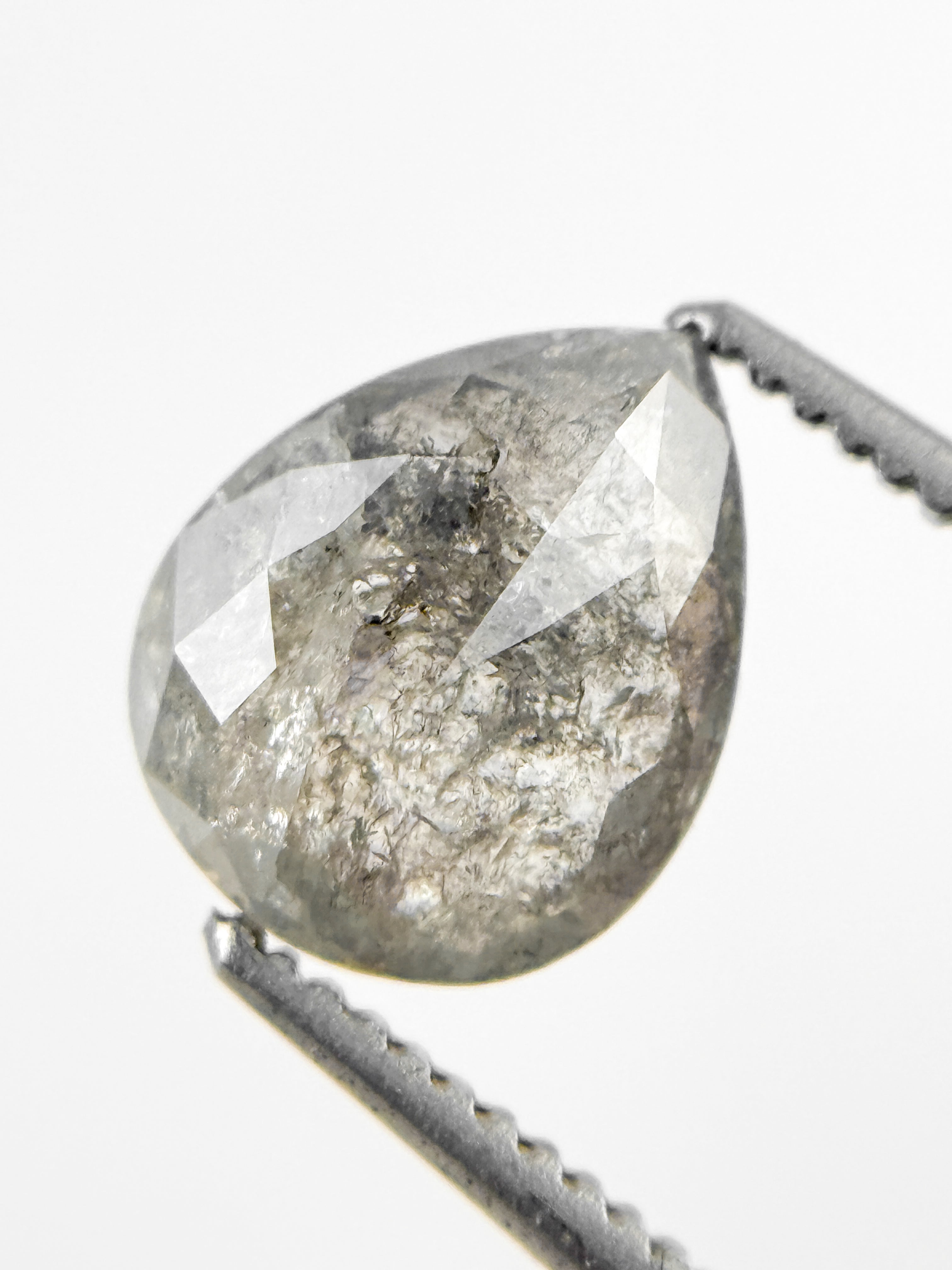 1.61 Ct Pear Rose Cut Grey Natural Salt and Pepper Diamond