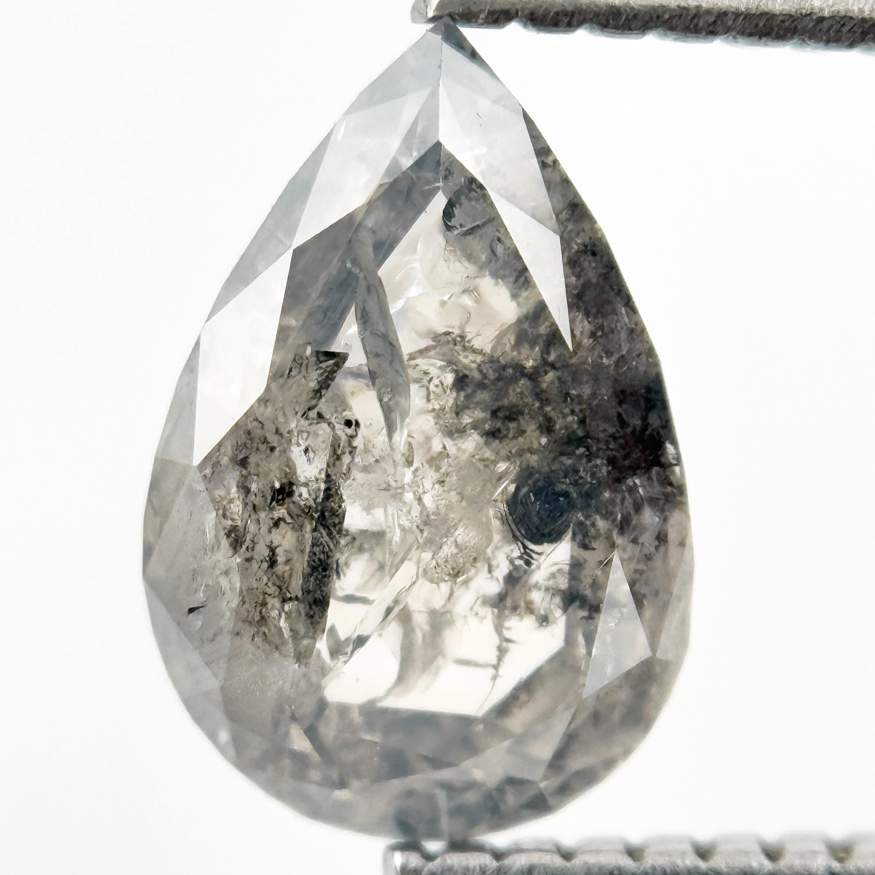 1.33 Ct Pear Rose Cut Grey Natural Salt and Pepper Diamond
