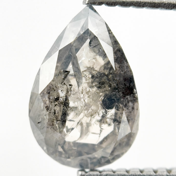 1.33 Ct Pear Rose Cut Grey Natural Salt and Pepper Diamond