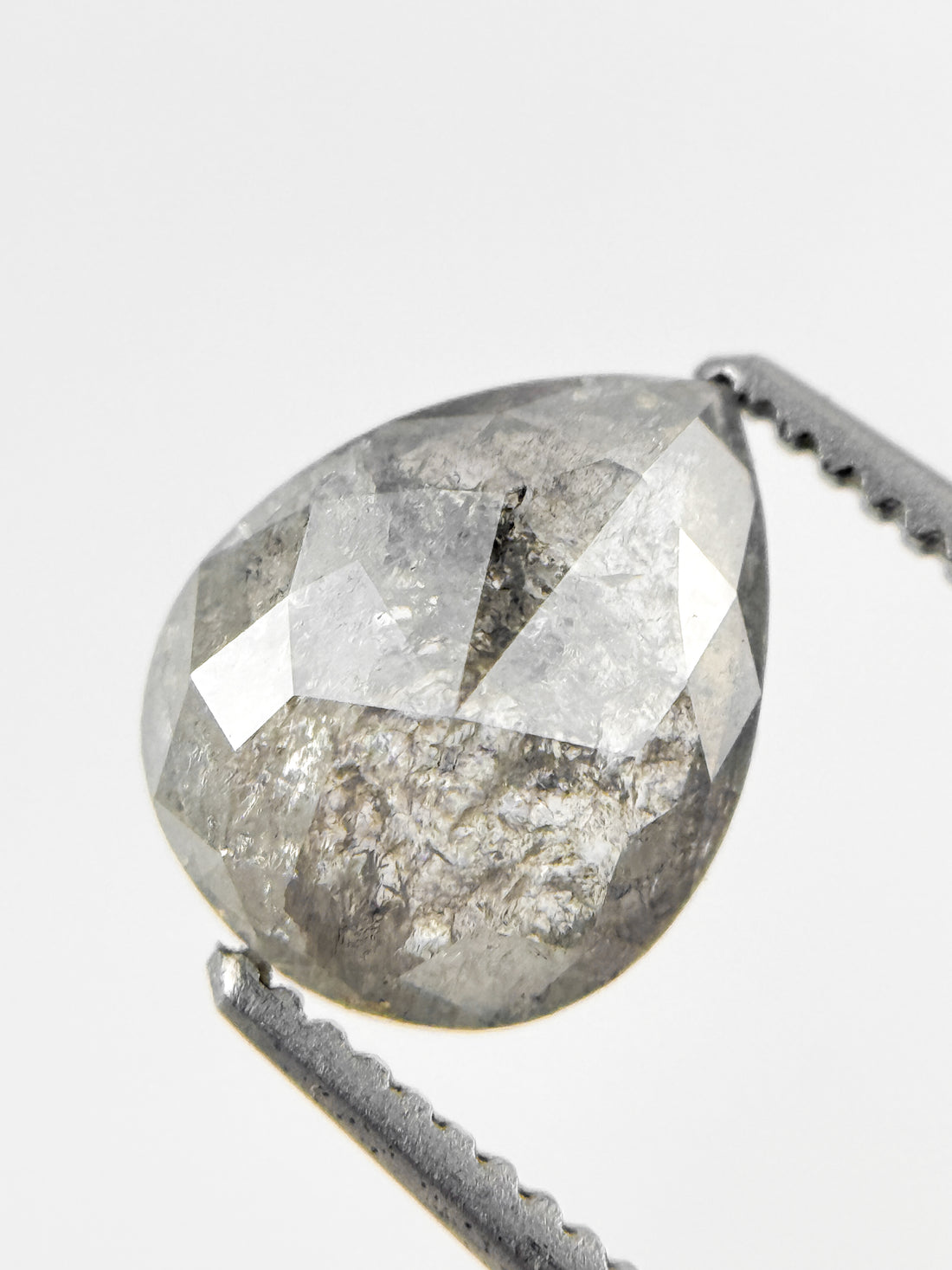 1.61 Ct Pear Rose Cut Grey Natural Salt and Pepper Diamond