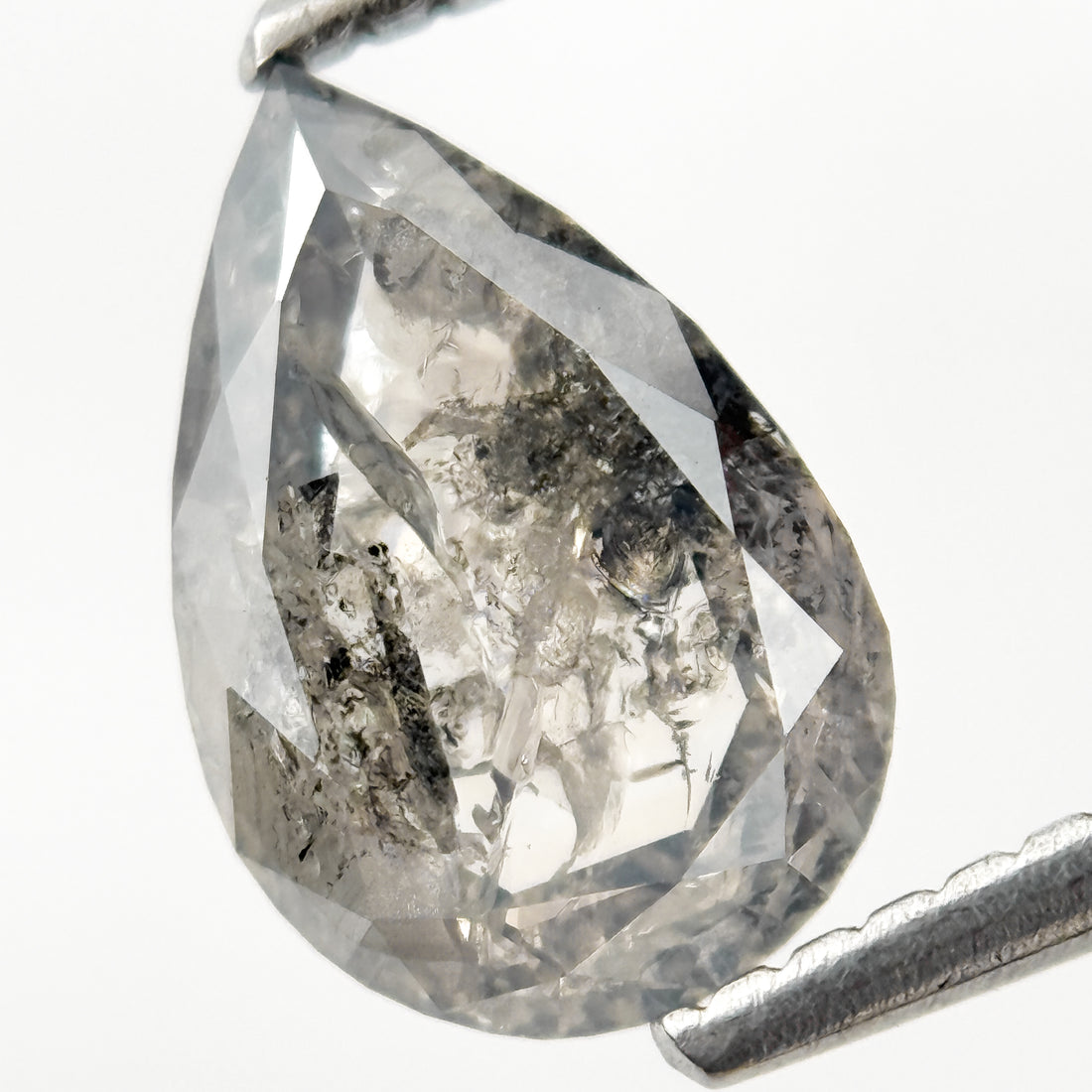 1.33 Ct Pear Rose Cut Grey Natural Salt and Pepper Diamond