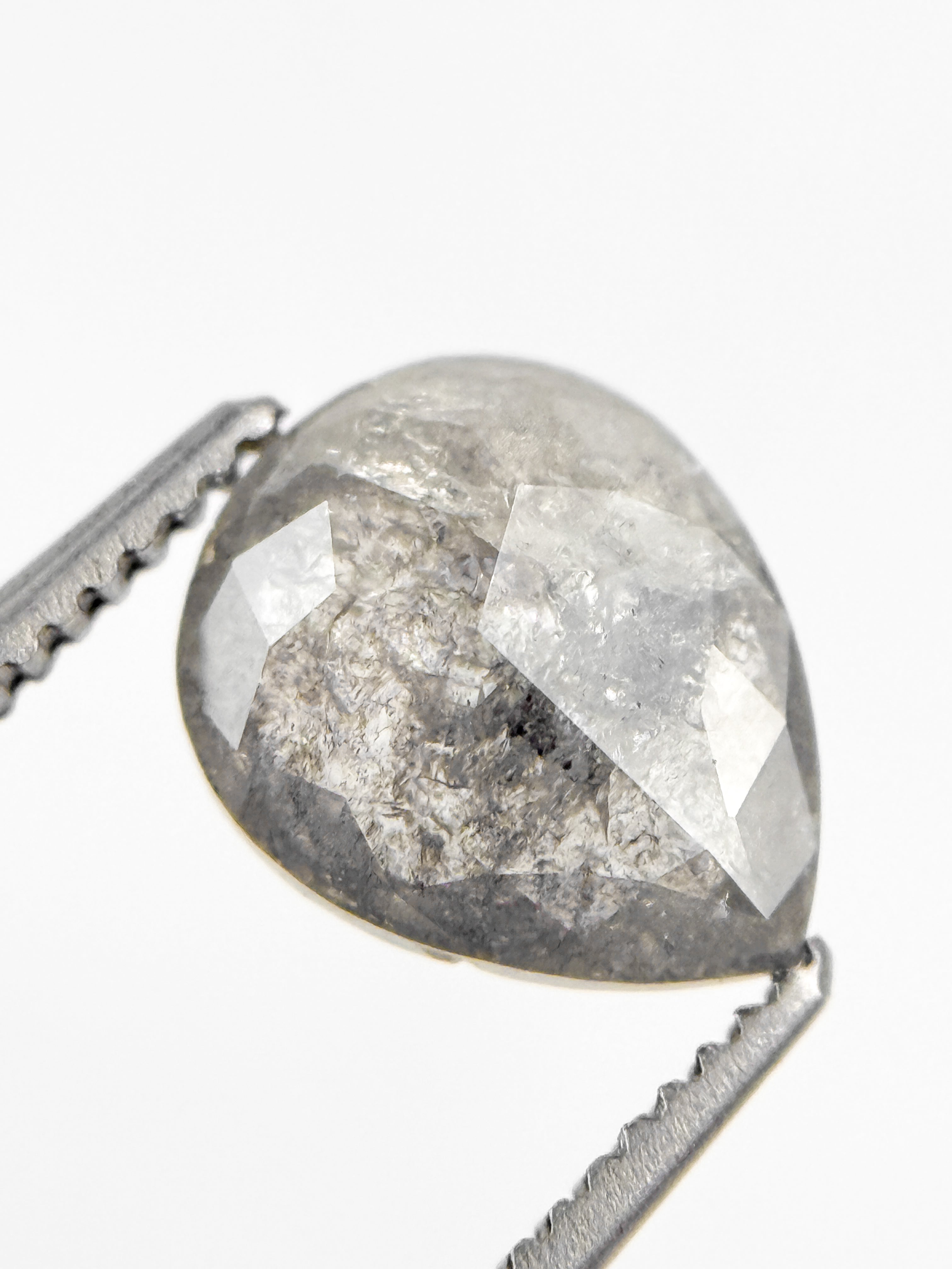 1.61 Ct Pear Rose Cut Grey Natural Salt and Pepper Diamond