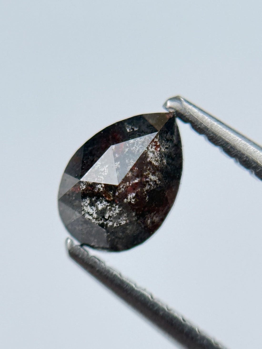 0.83 Ct Pear Rose Cut Grey Natural Salt and Pepper Diamond