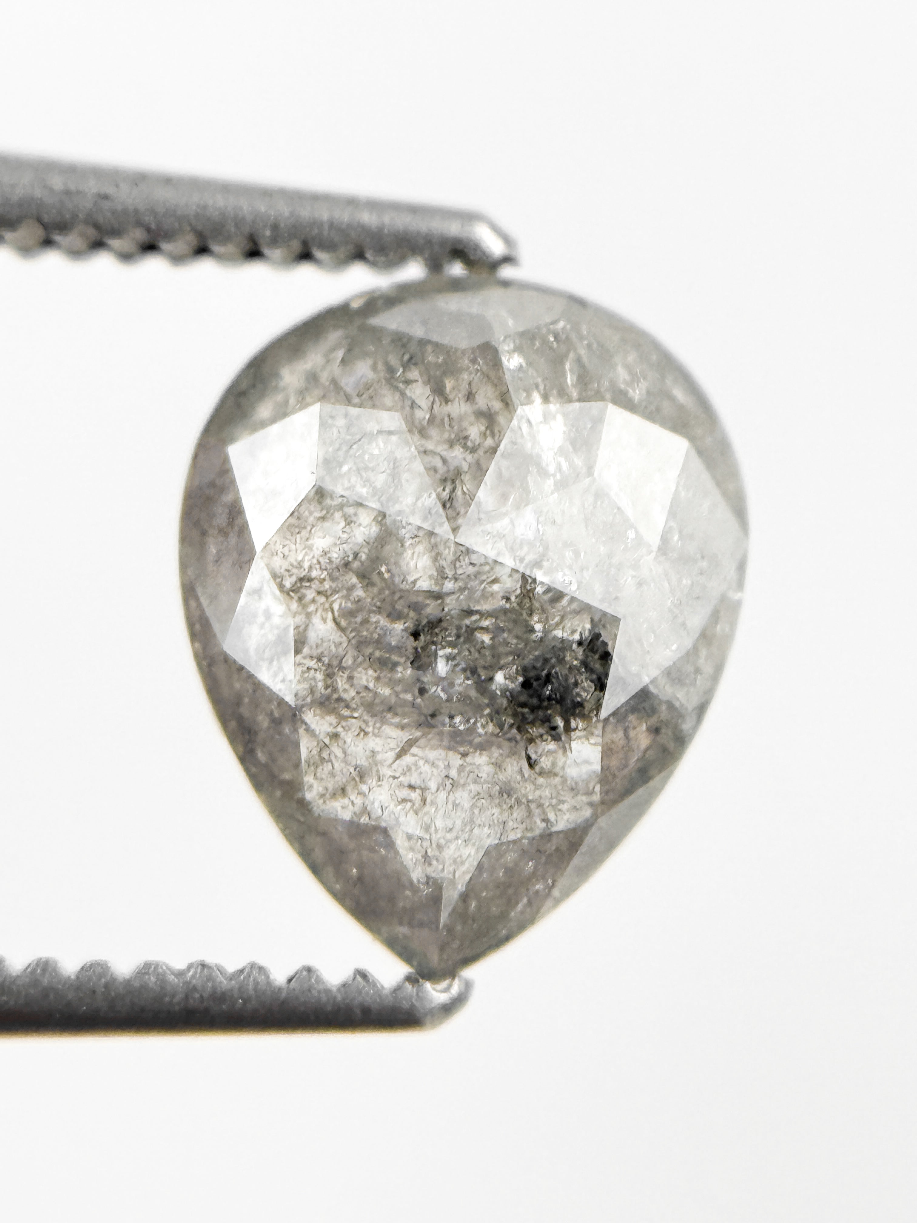 1.61 Ct Pear Rose Cut Grey Natural Salt and Pepper Diamond