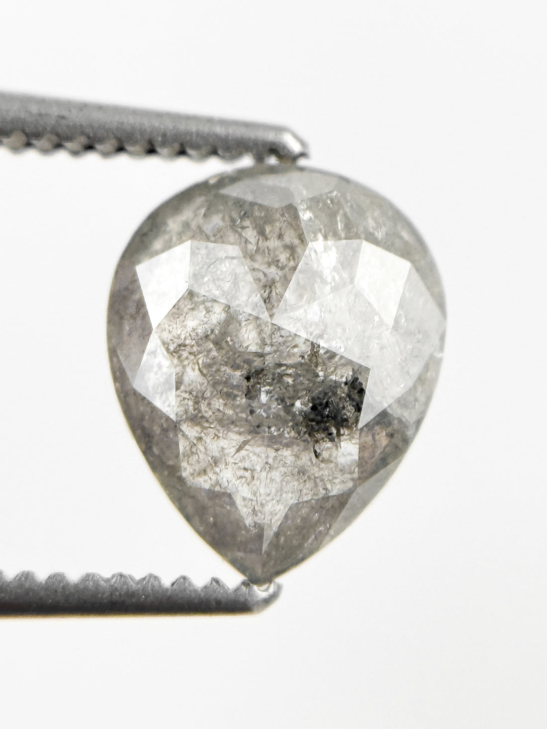 1.61 Ct Pear Rose Cut Grey Natural Salt and Pepper Diamond