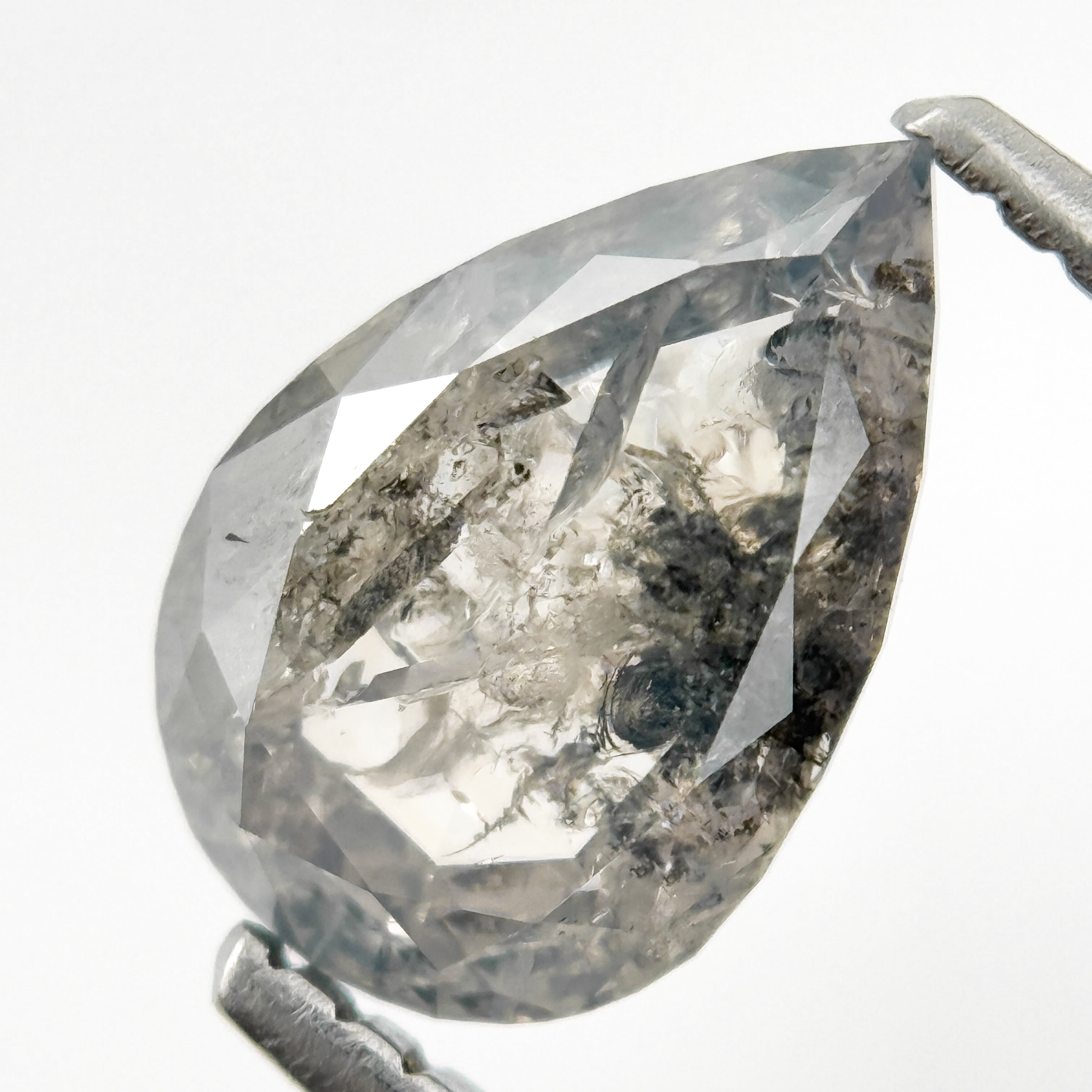 1.33 Ct Pear Rose Cut Grey Natural Salt and Pepper Diamond