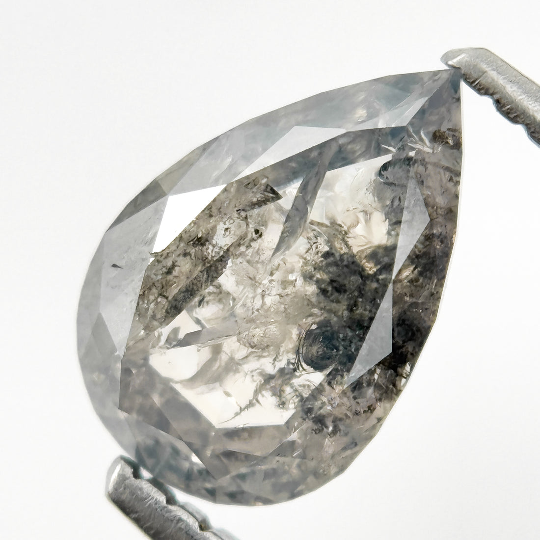 1.33 Ct Pear Rose Cut Grey Natural Salt and Pepper Diamond
