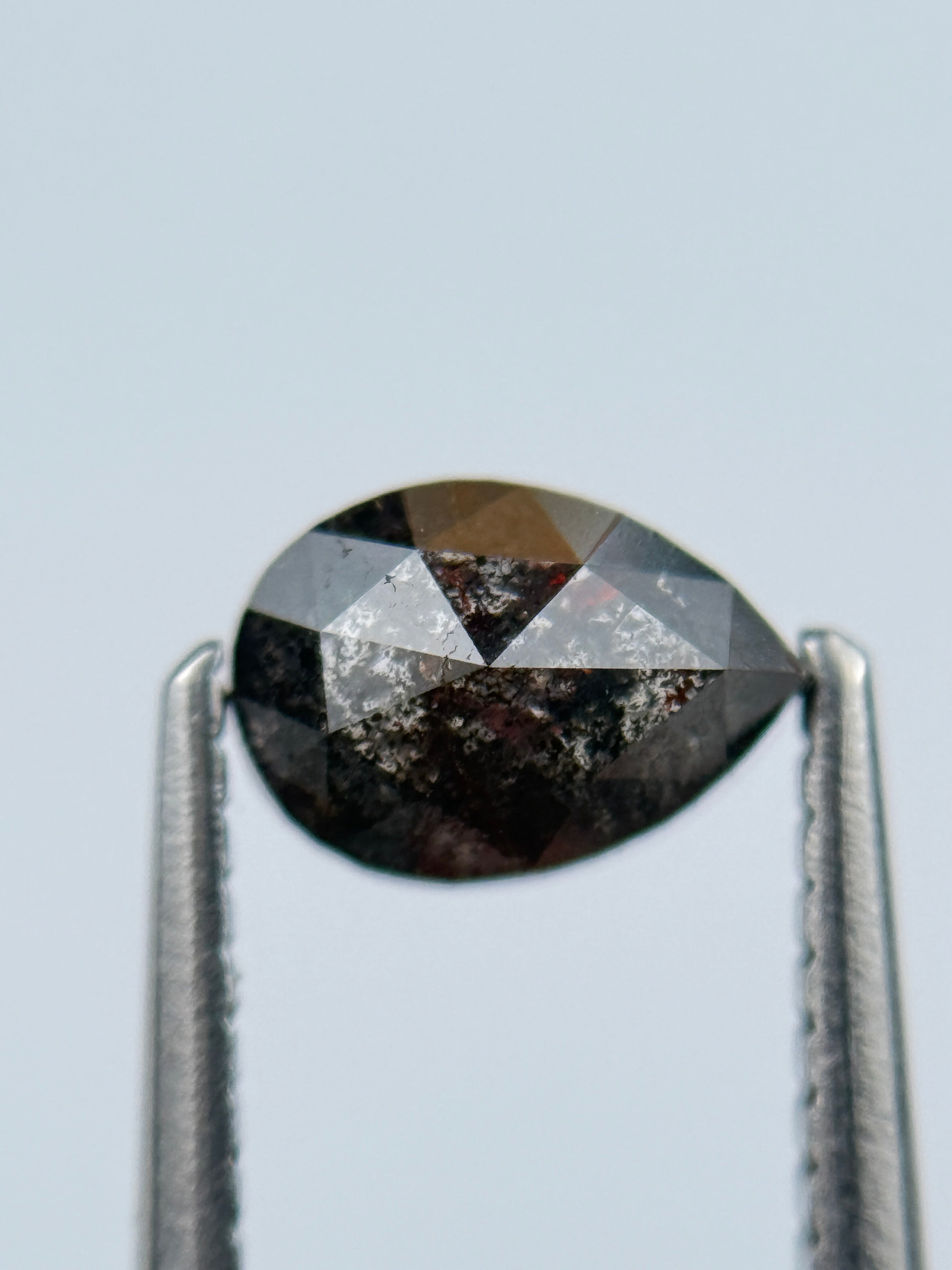 0.83 Ct Pear Rose Cut Grey Natural Salt and Pepper Diamond
