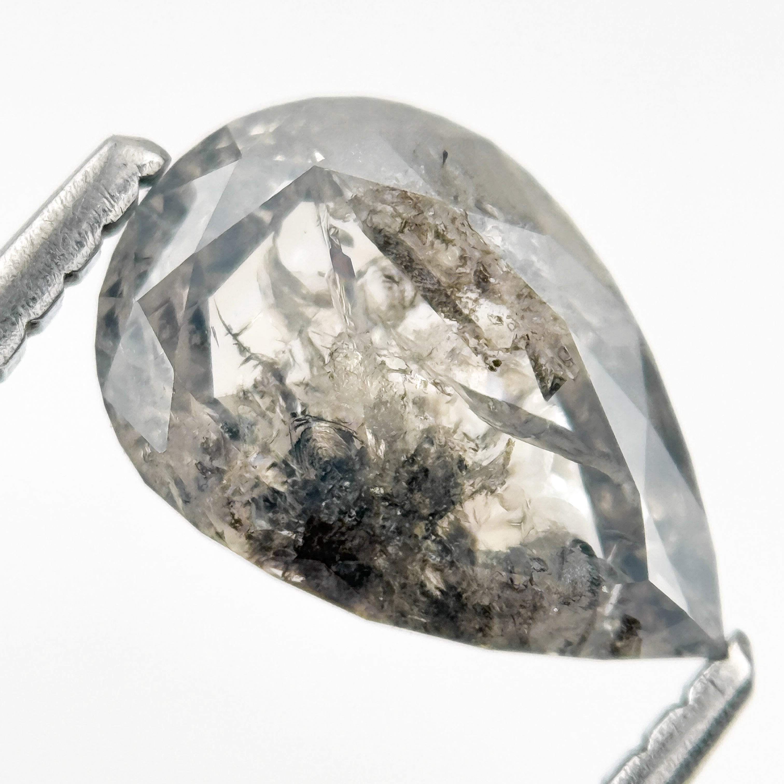 1.33 Ct Pear Rose Cut Grey Natural Salt and Pepper Diamond