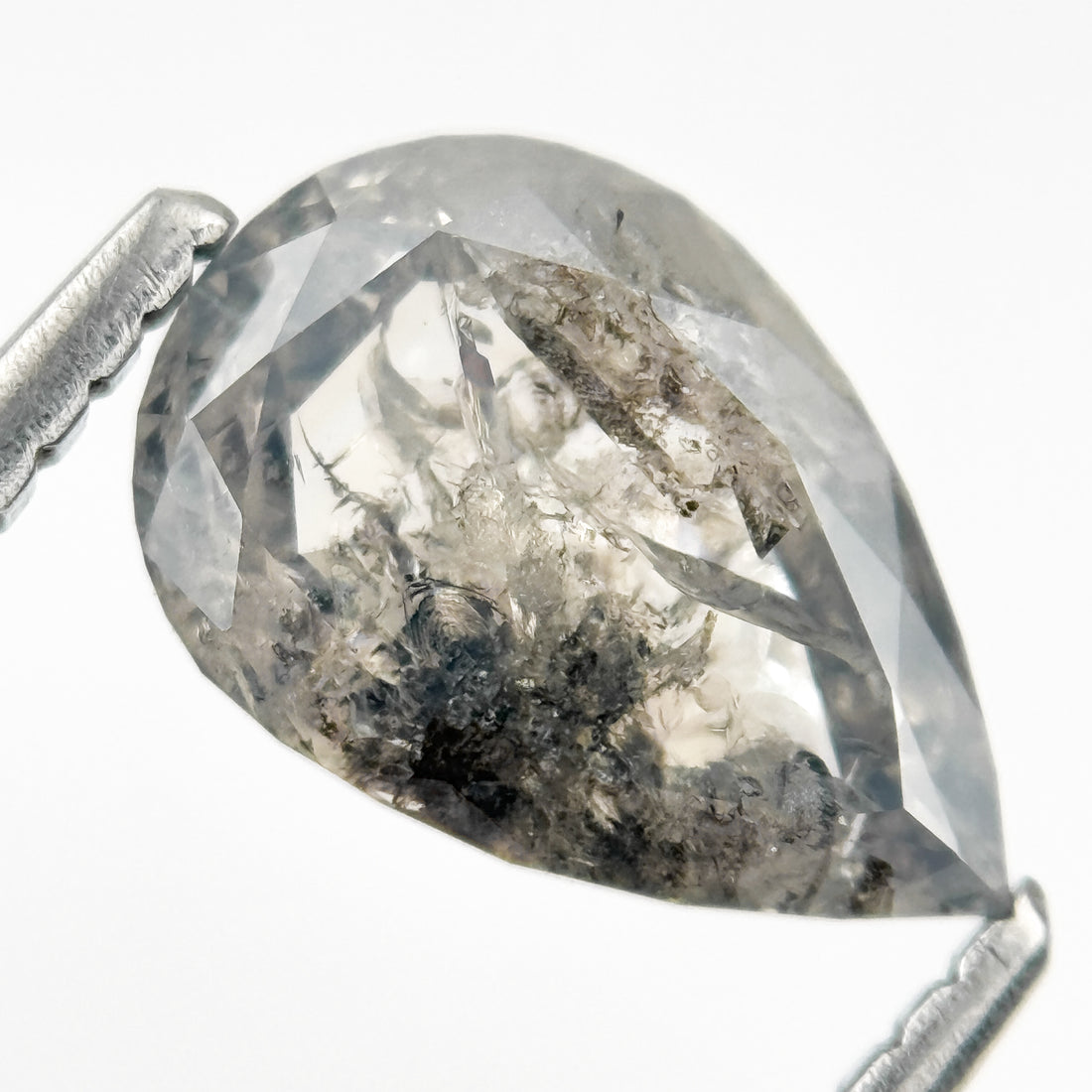 1.33 Ct Pear Rose Cut Grey Natural Salt and Pepper Diamond