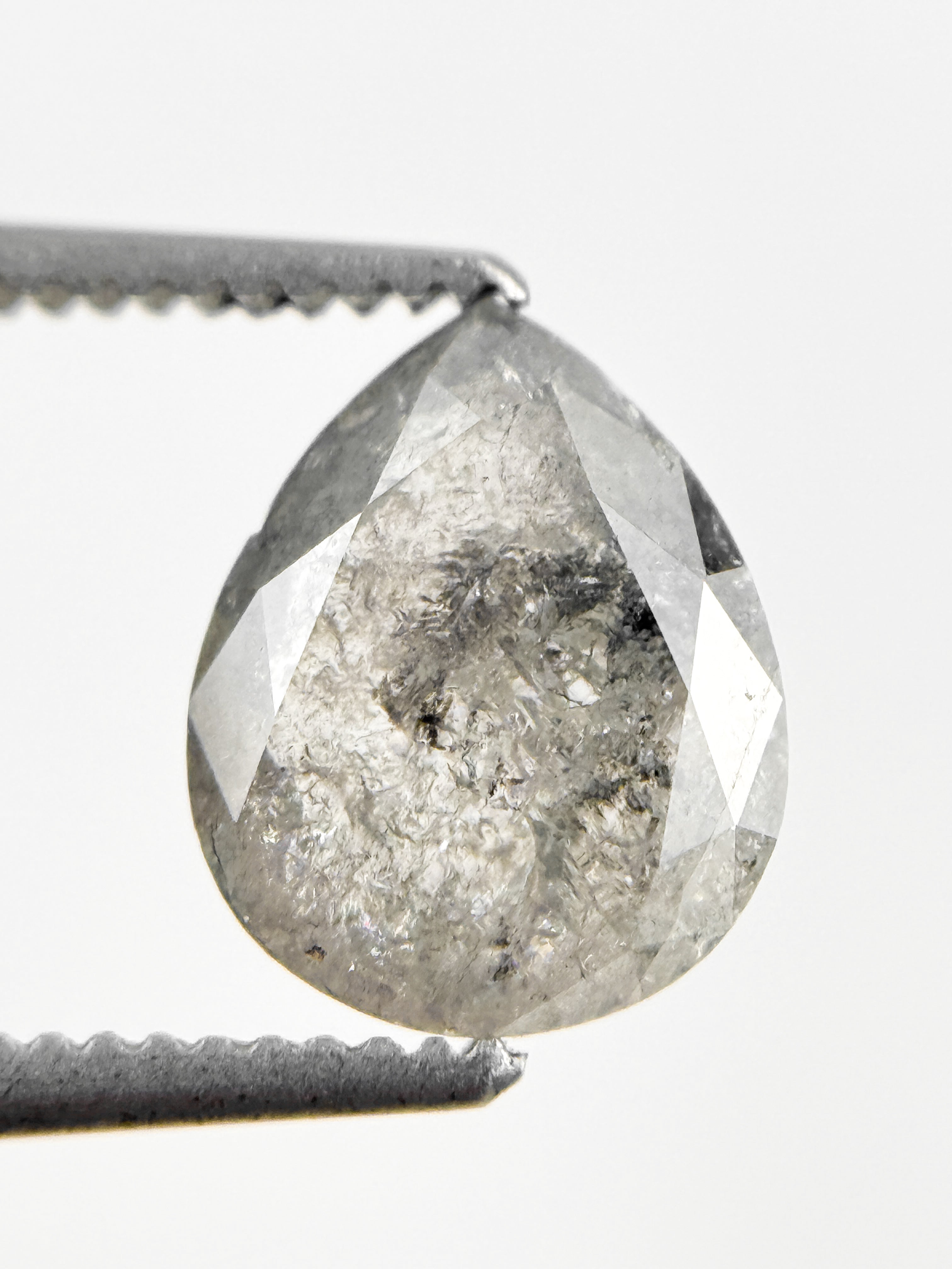 1.61 Ct Pear Rose Cut Grey Natural Salt and Pepper Diamond