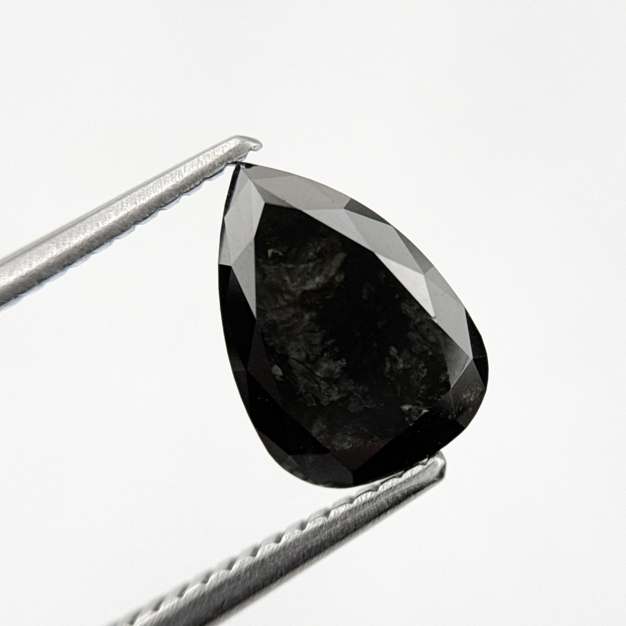 2.43 Ct Pear Rose Cut Black Natural Minimal Diamond