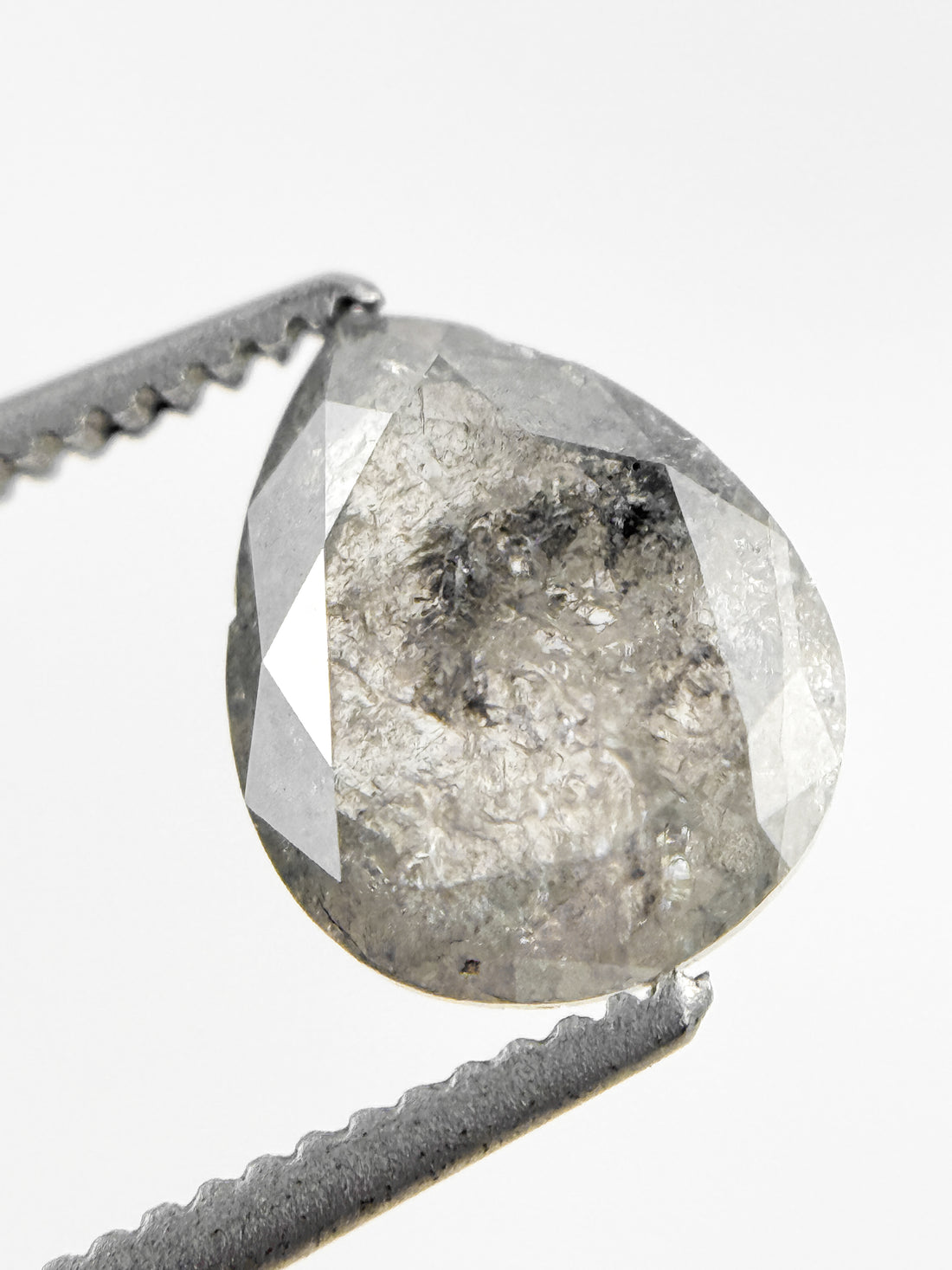 1.61 Ct Pear Rose Cut Grey Natural Salt and Pepper Diamond