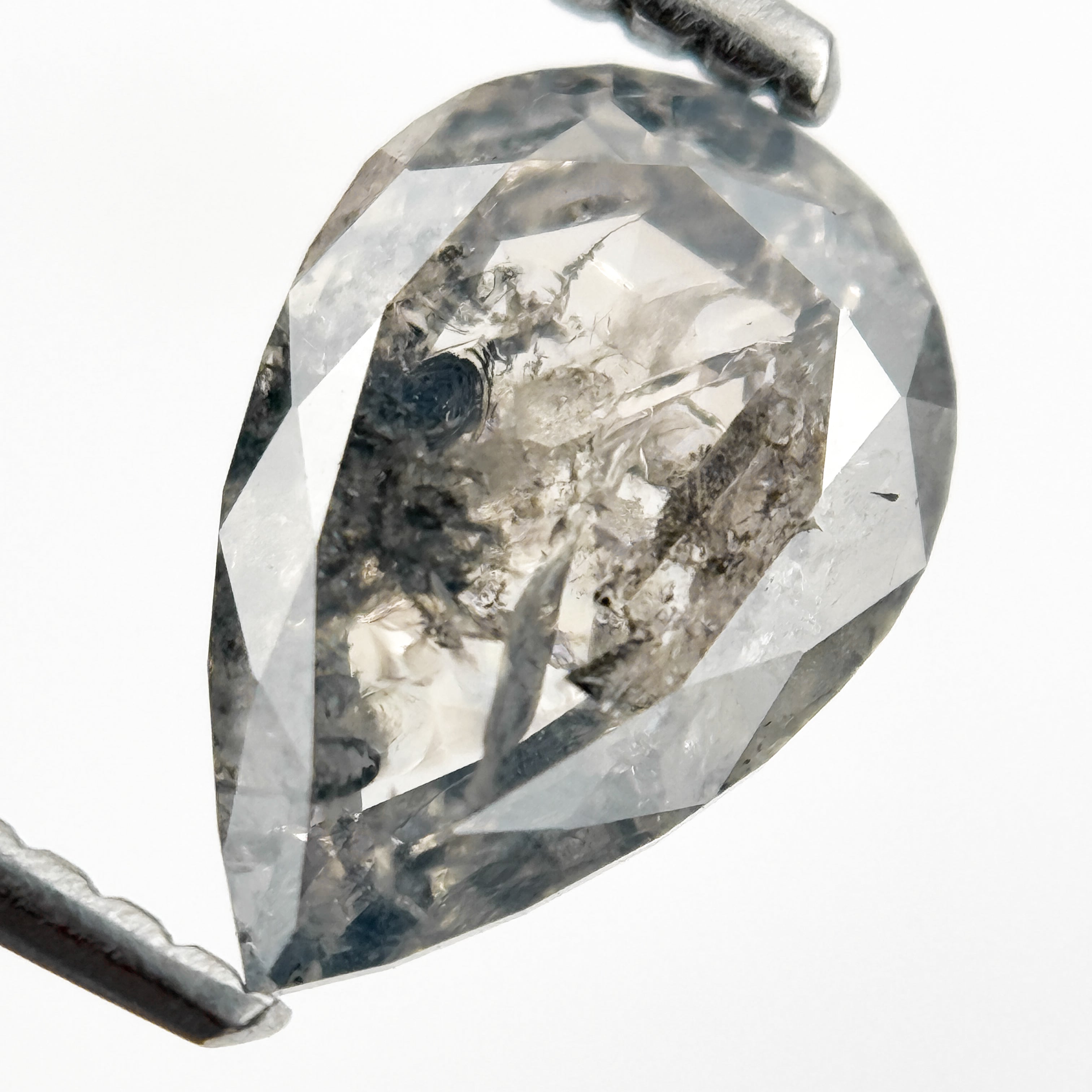 1.33 Ct Pear Rose Cut Grey Natural Salt and Pepper Diamond