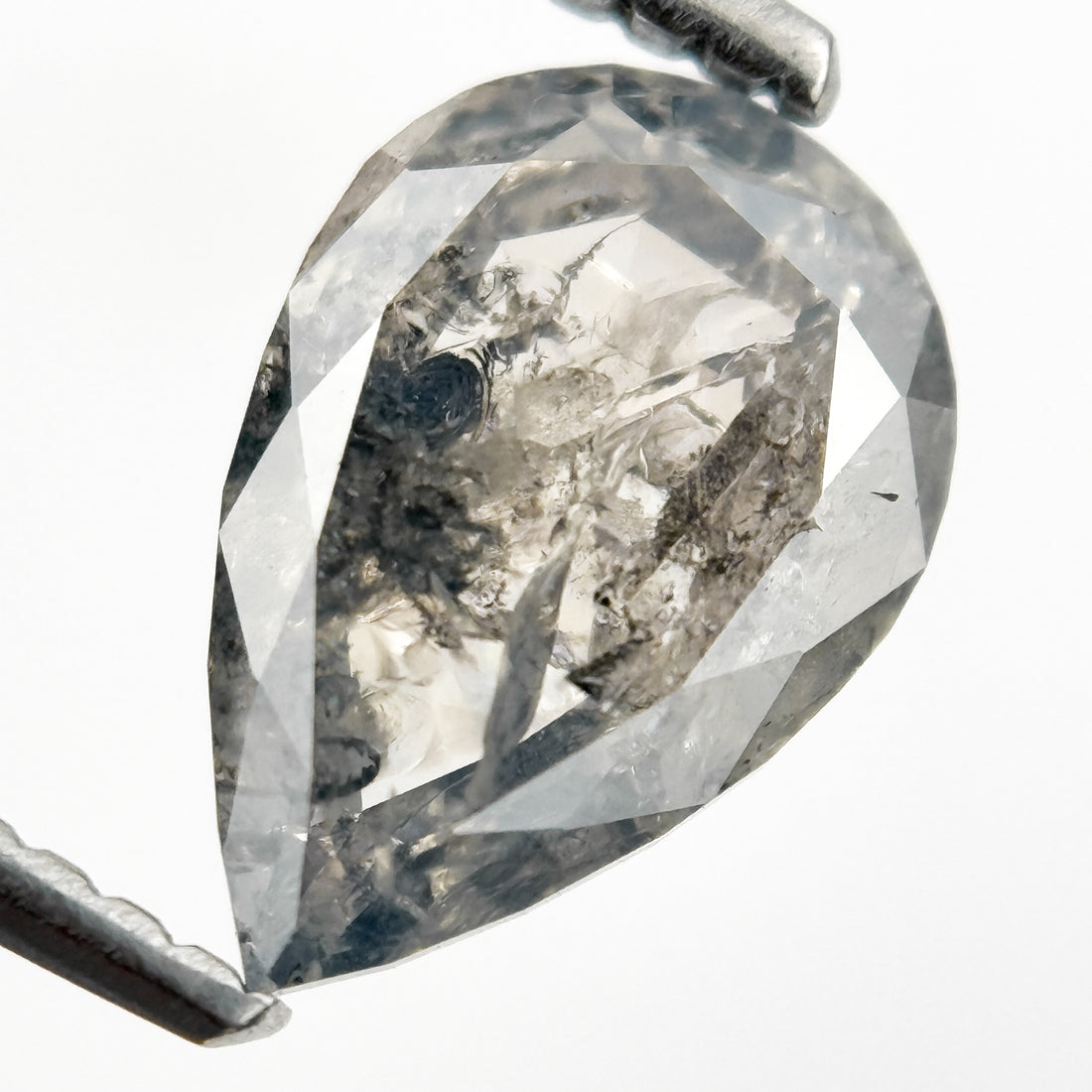 1.33 Ct Pear Rose Cut Grey Natural Salt and Pepper Diamond