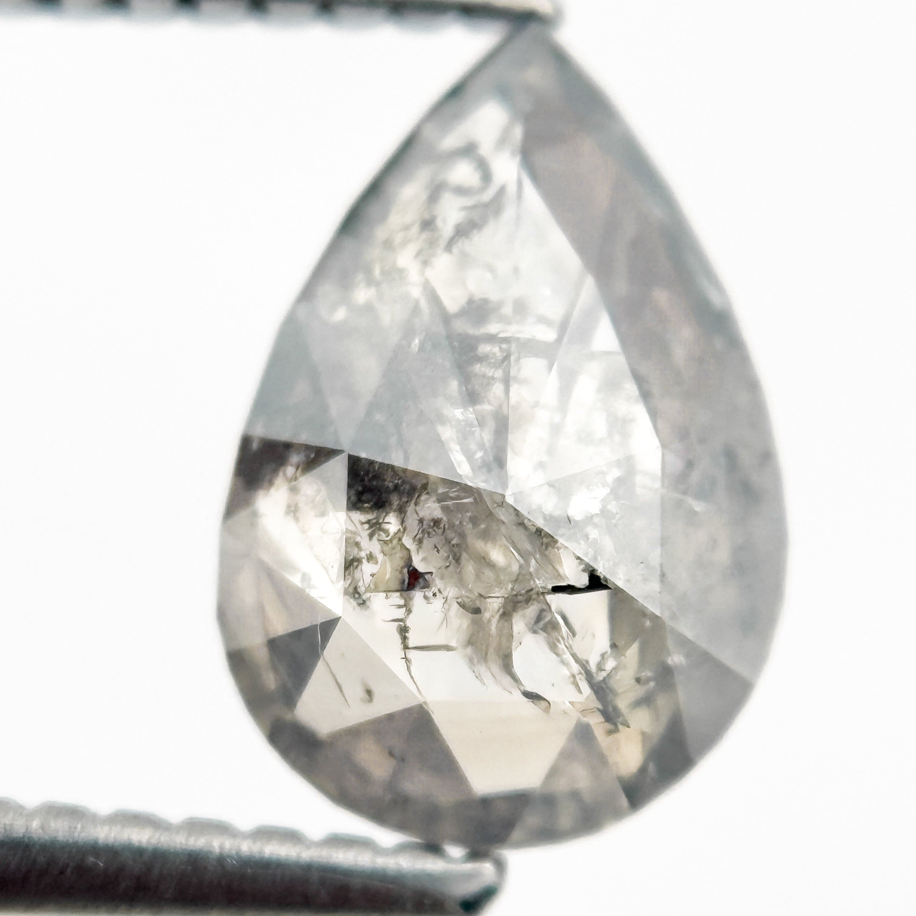 1.33 Ct Pear Rose Cut Grey Natural Salt and Pepper Diamond