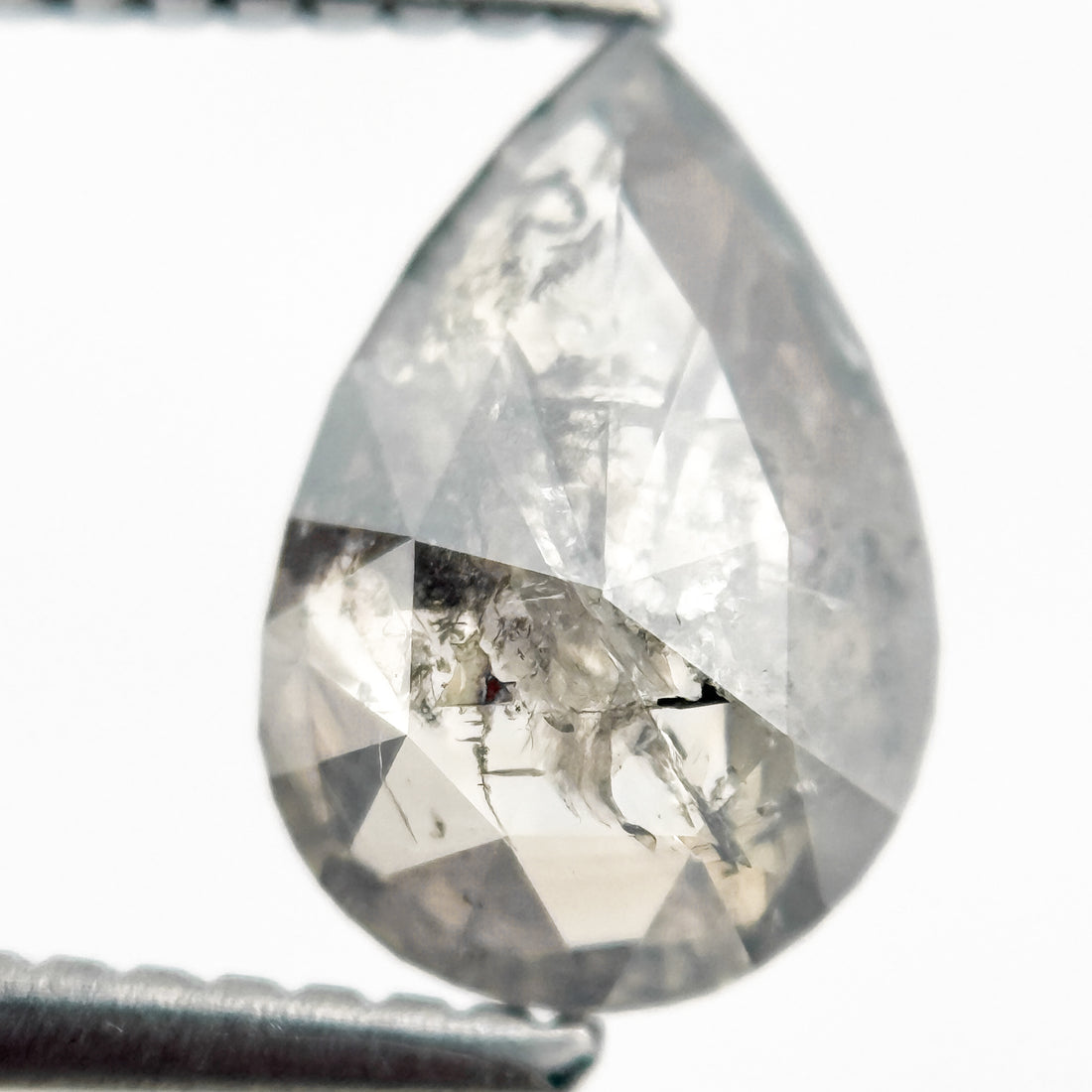 1.33 Ct Pear Rose Cut Grey Natural Salt and Pepper Diamond