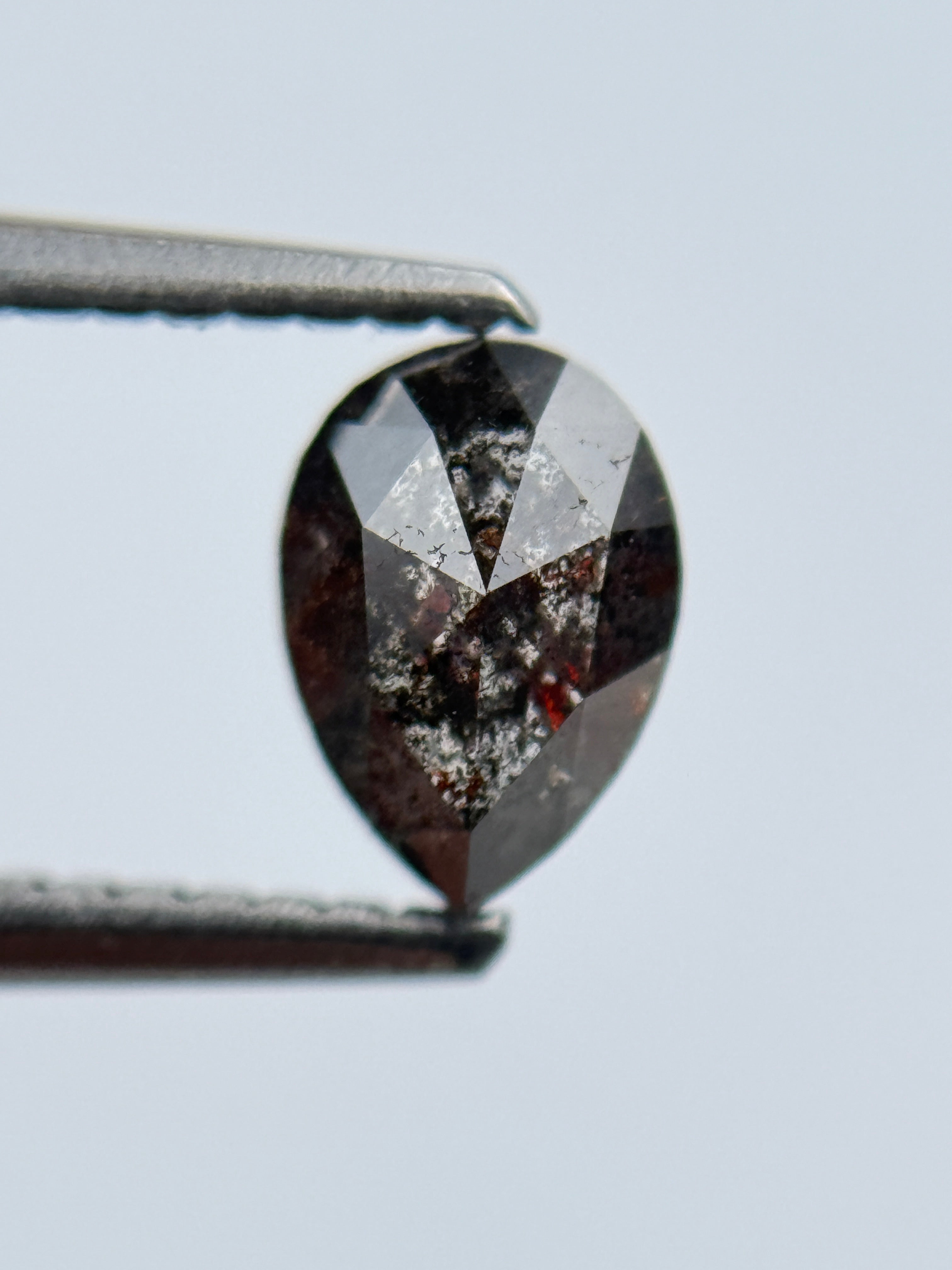 0.83 Ct Pear Rose Cut Grey Natural Salt and Pepper Diamond